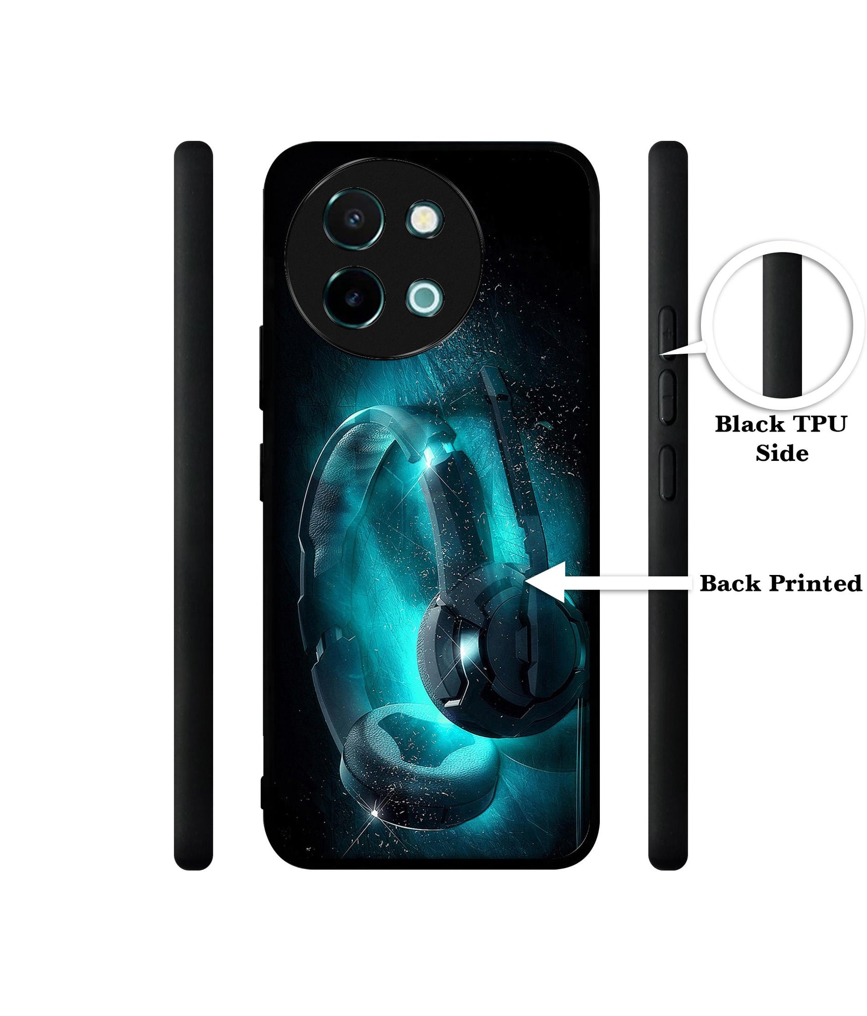 Cool Headphone Design Designer 2D Printed Back Case Cover for Vivo Y38 5G / Y58 5G