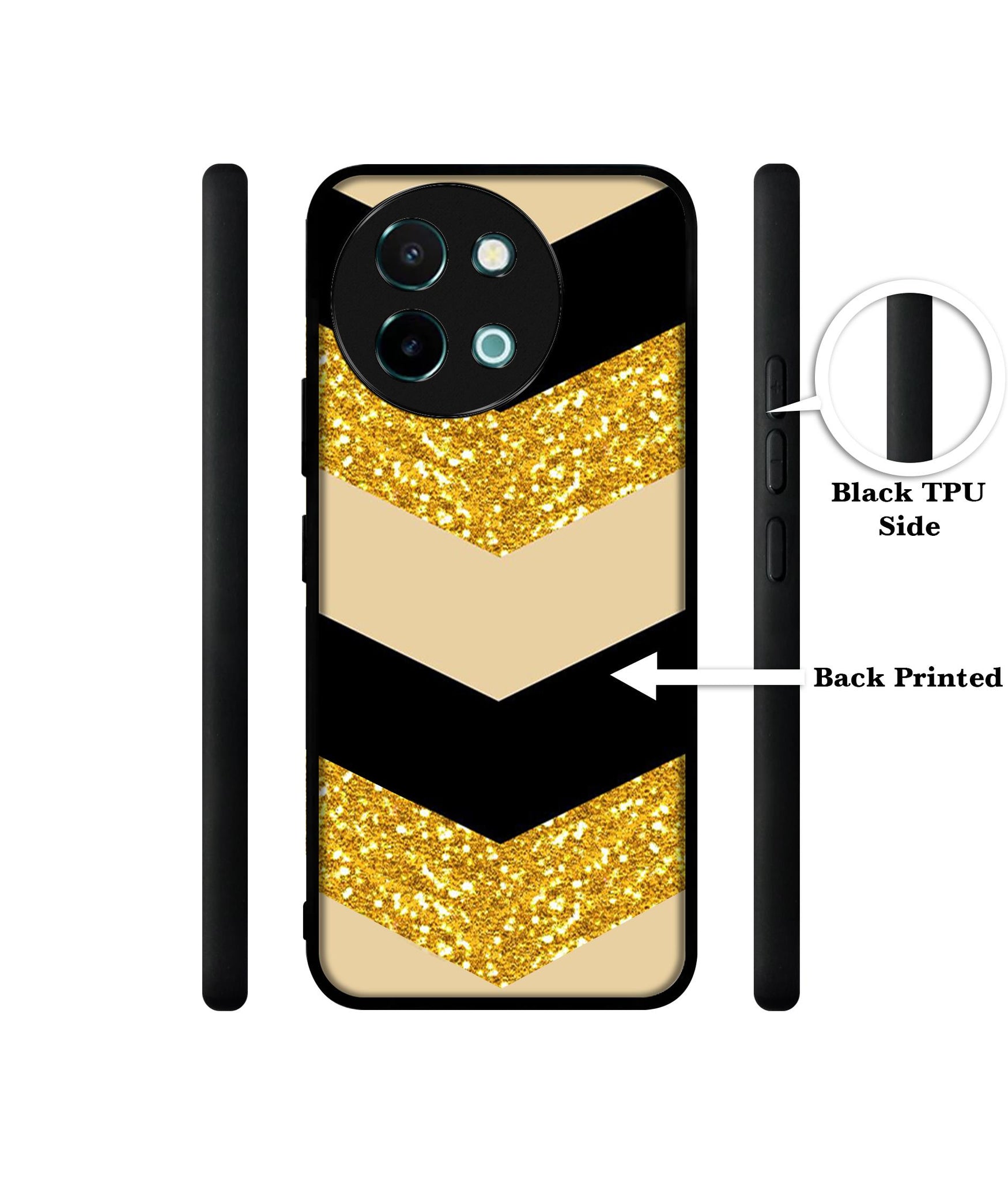Black & Gold Design Designer 2D Printed Back Case Cover for Vivo Y38 5G / Y58 5G