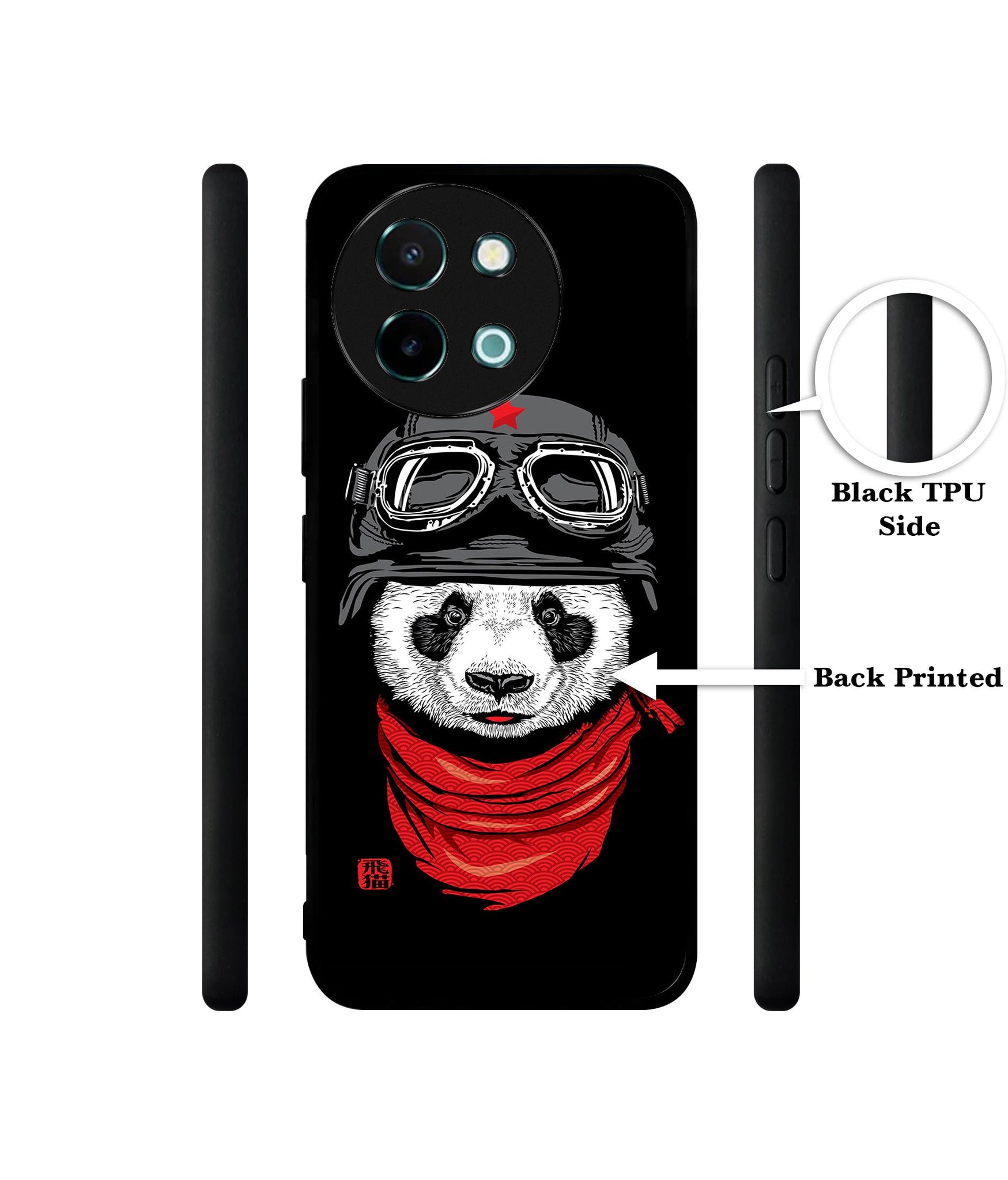 Biker Panda Design Designer 2D Printed Back Case Cover for Vivo Y38 5G / Y58 5G