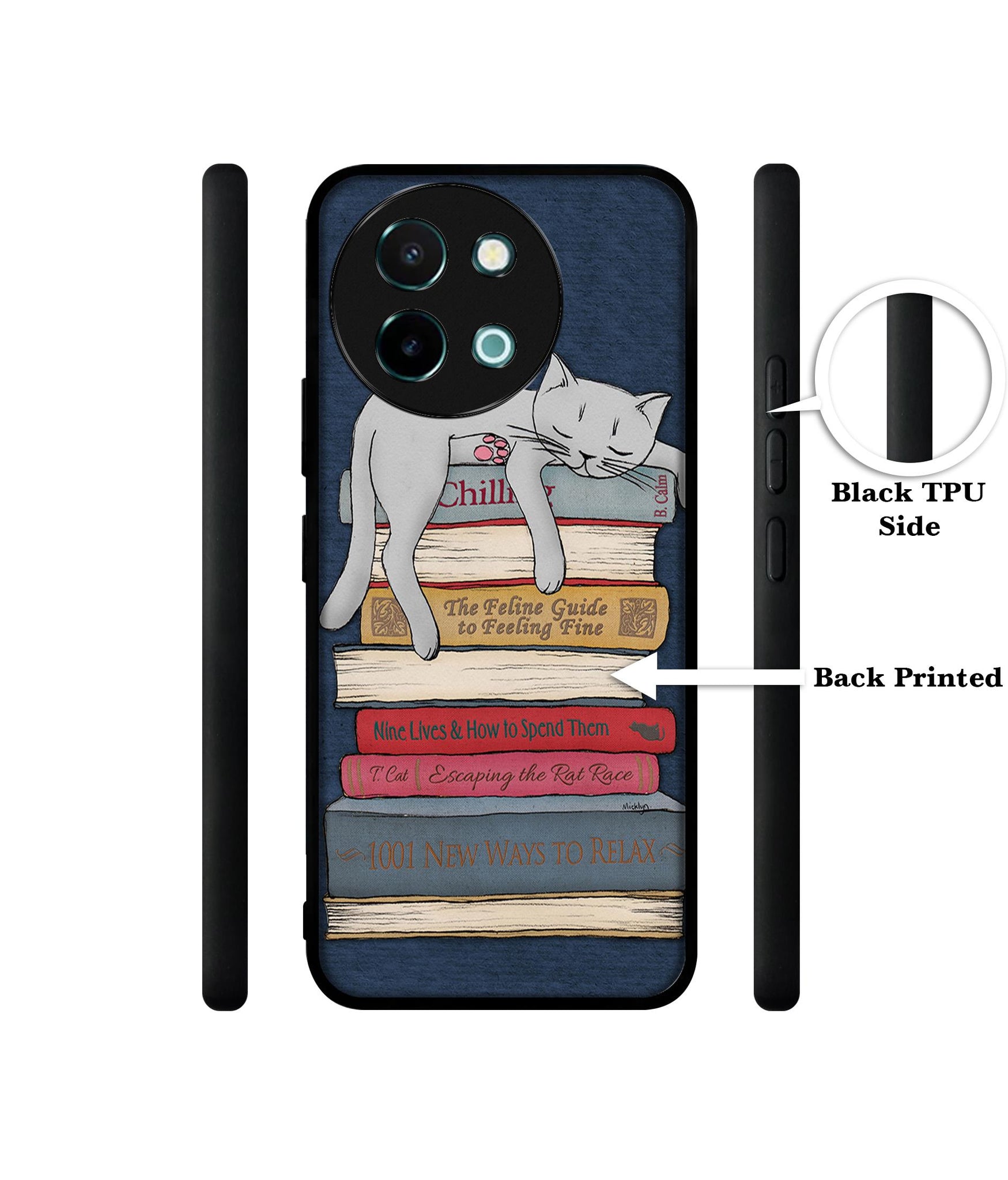 Cat Sleeping On The Books Design Designer 2D Printed Back Case Cover for Vivo Y38 5G / Y58 5G