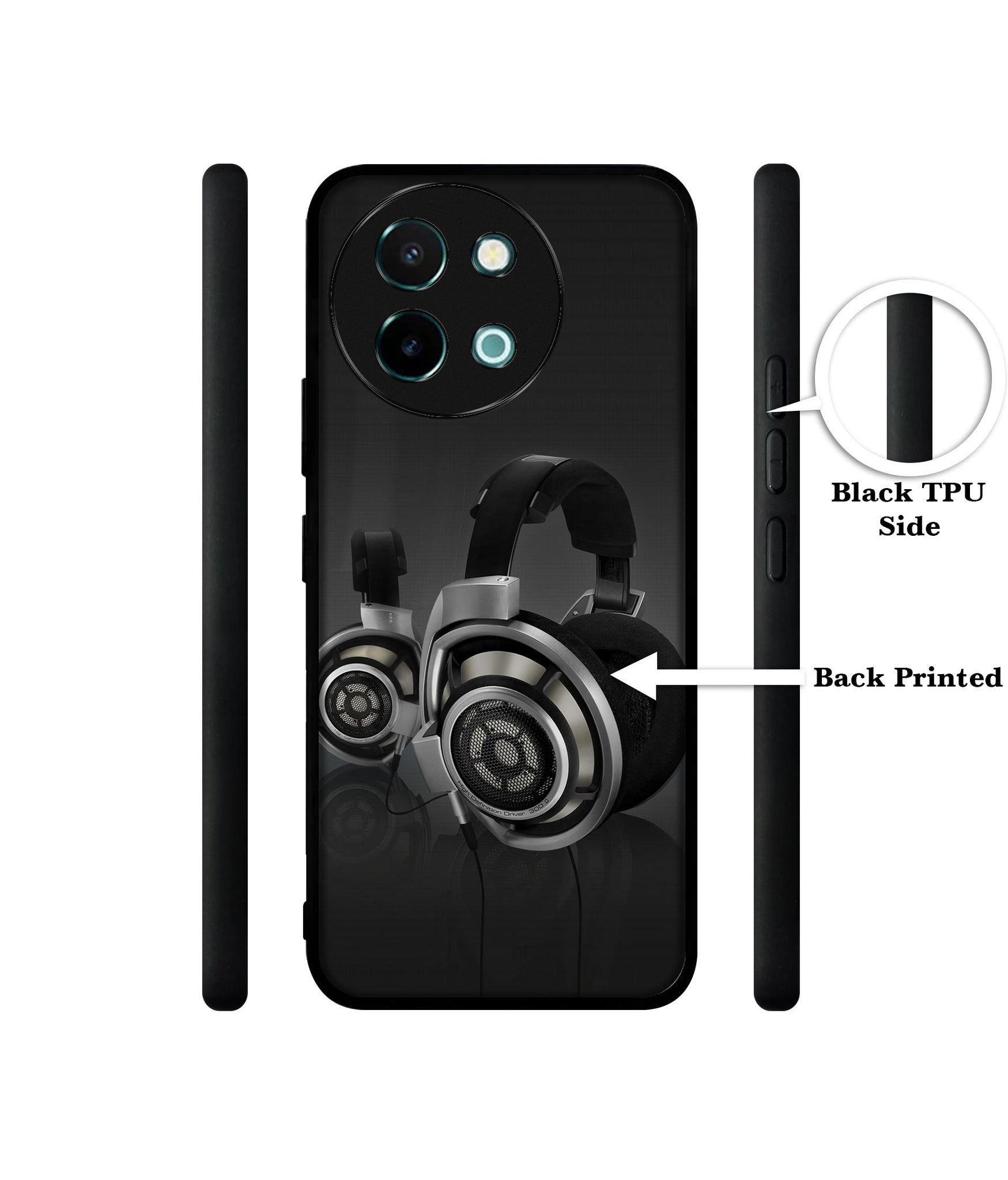 Head Phone Design Designer 2D Printed Back Case Cover for Vivo Y38 5G / Y58 5G