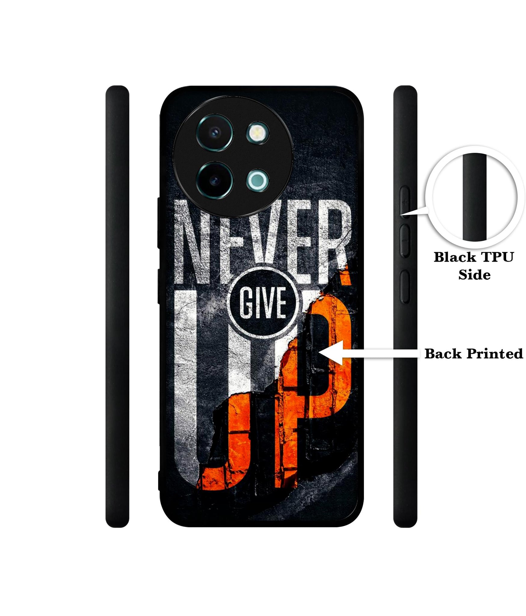 Never Give Up Design Designer 2D Printed Back Case Cover for Vivo Y38 5G / Y58 5G