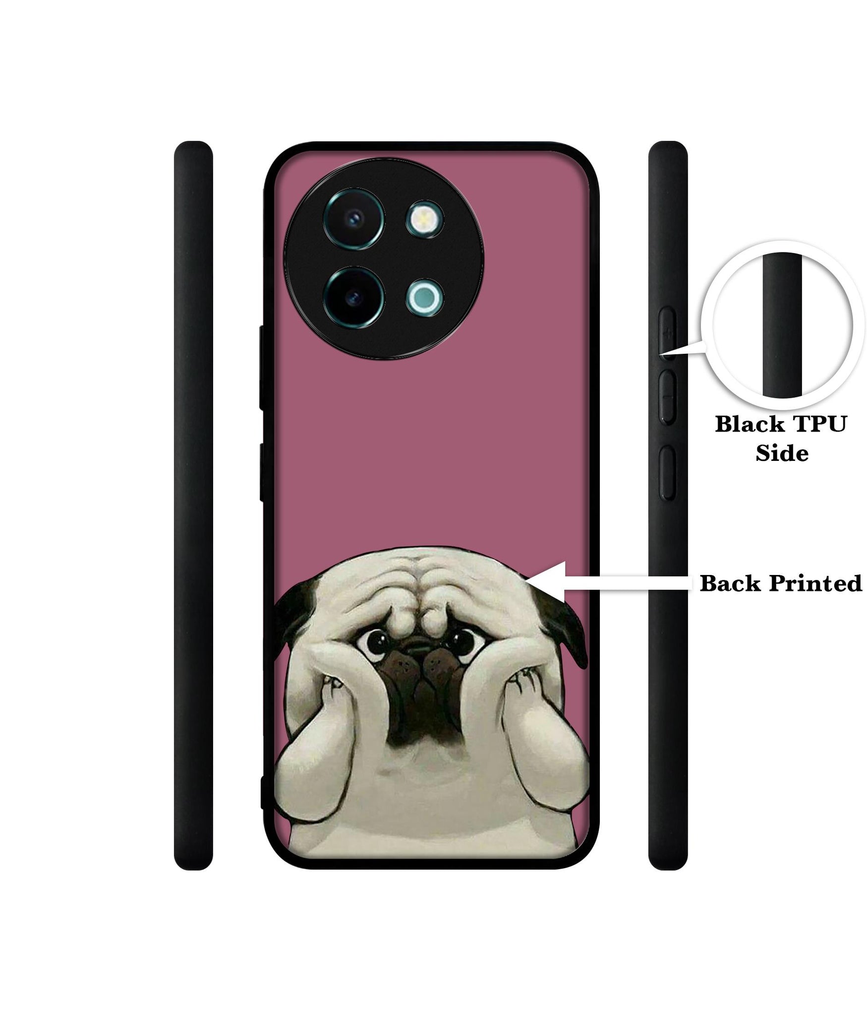 Cute Pug Holding Big Cheeks Design Designer 2D Printed Back Case Cover for Vivo Y38 5G / Y58 5G