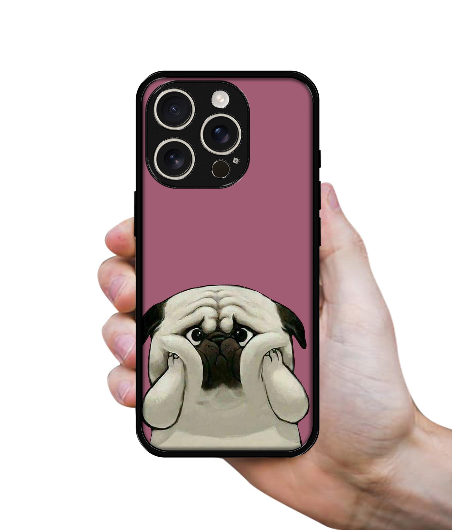 Cute Pug Holding Big Cheeks Design Designer 2D Printed Back Case Cover for Apple iPhone 16 Pro