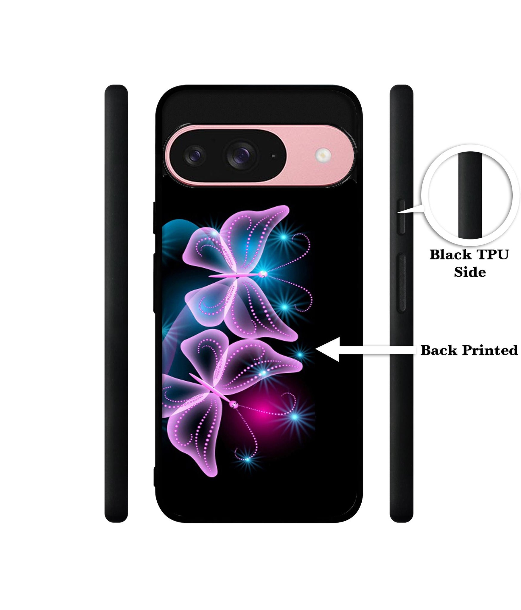 Butterflies Neon Light Design Designer 2D Printed Back Case Cover for Google Pixel 9 5G