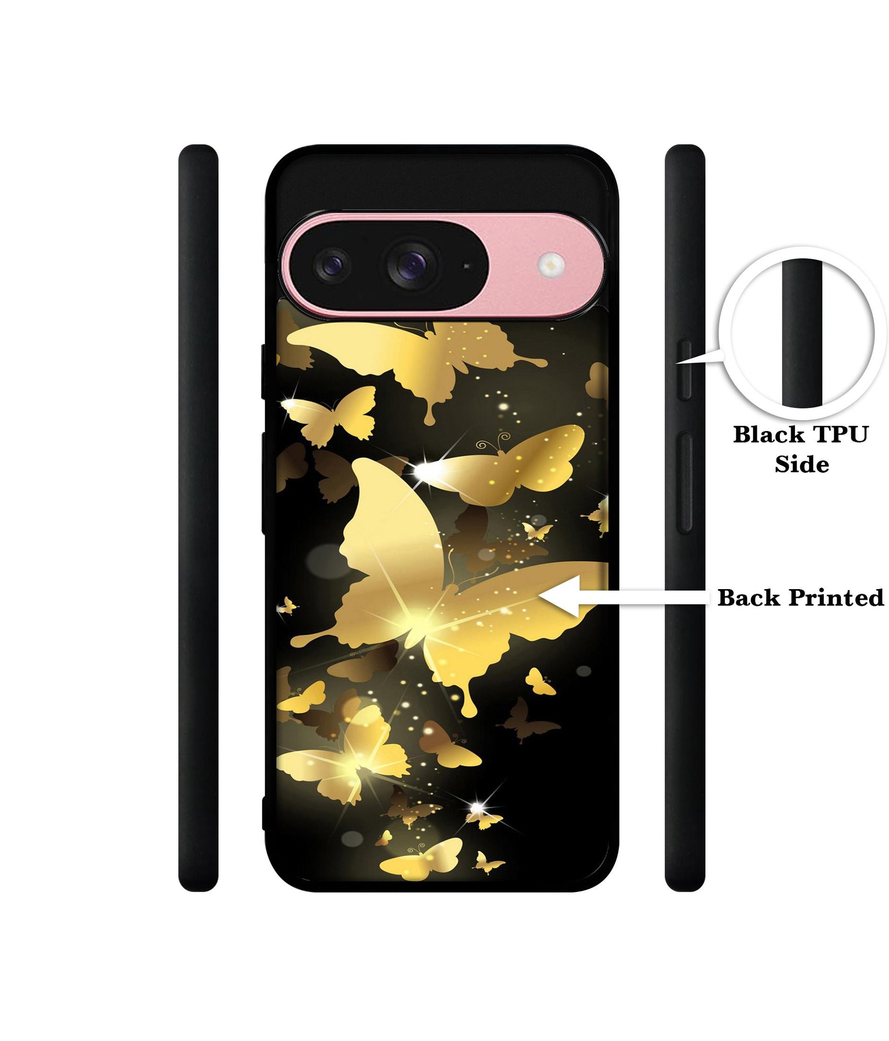 Golden Butterfly Pattern Design Designer 2D Printed Back Case Cover for Google Pixel 9 5G