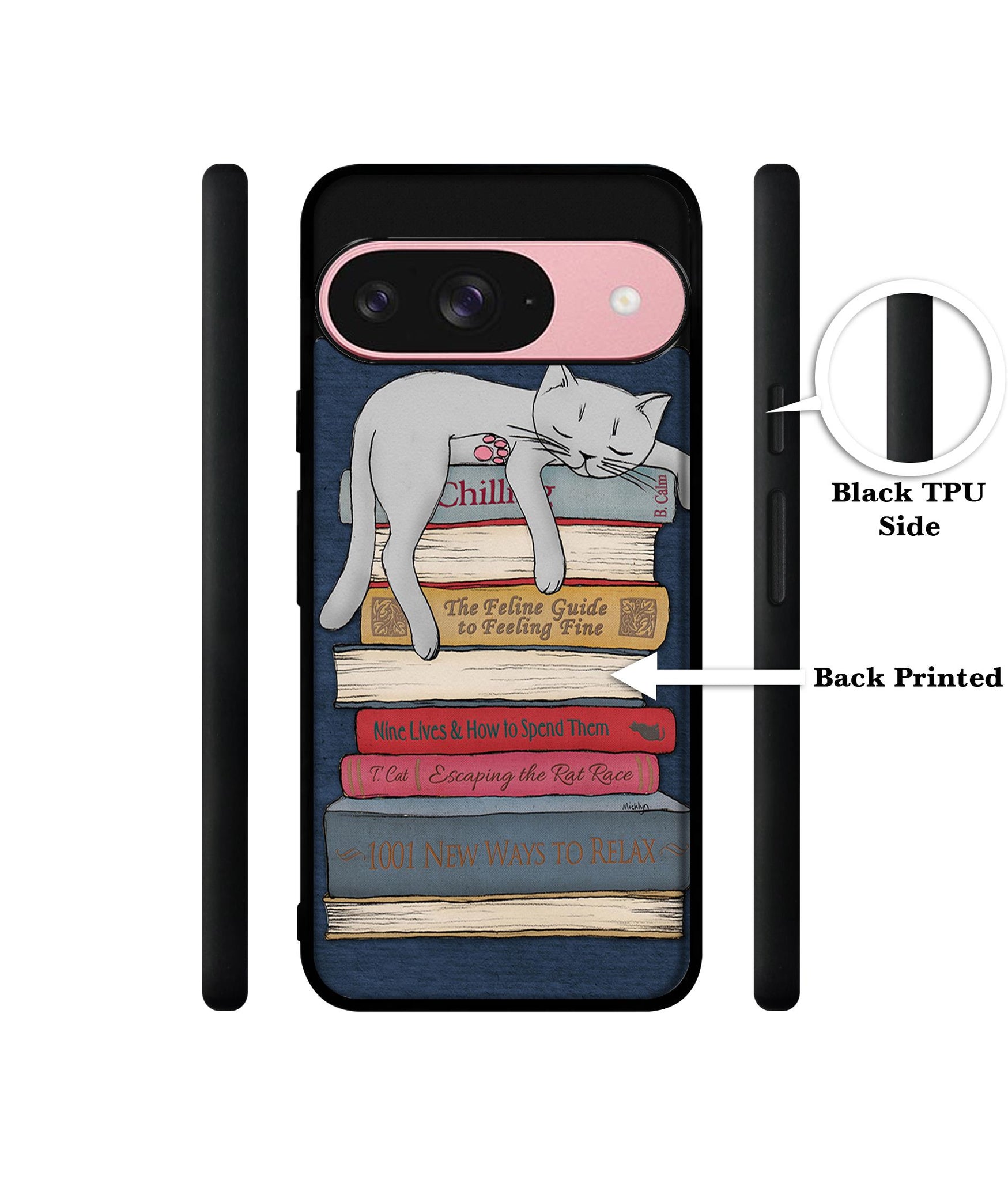 Cat Sleeping On The Books Design Designer 2D Printed Back Case Cover for Google Pixel 9 5G