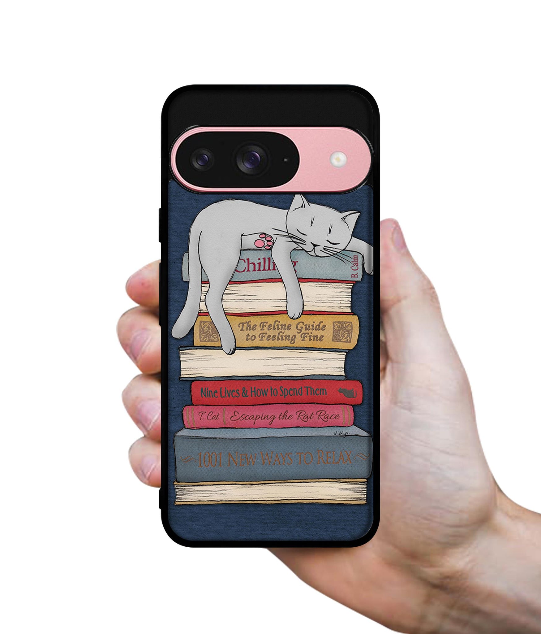 Cat Sleeping On The Books Design Designer 2D Printed Back Case Cover for Google Pixel 9 5G