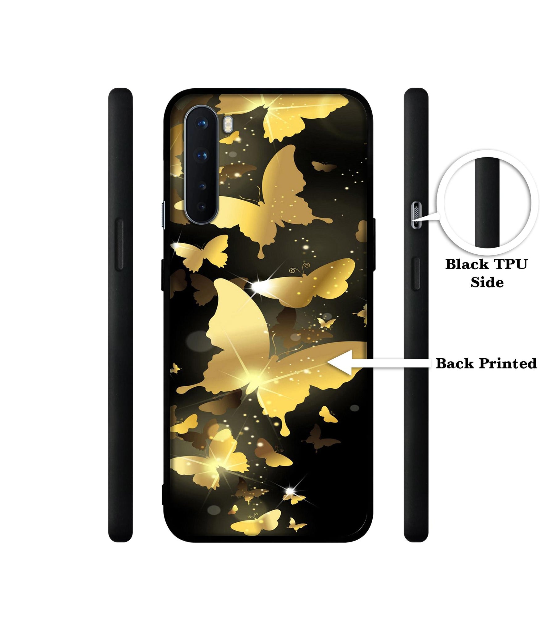 Golden Butterfly Pattern Design Designer 2D Printed Back Case Cover for OnePlus Nord 5G