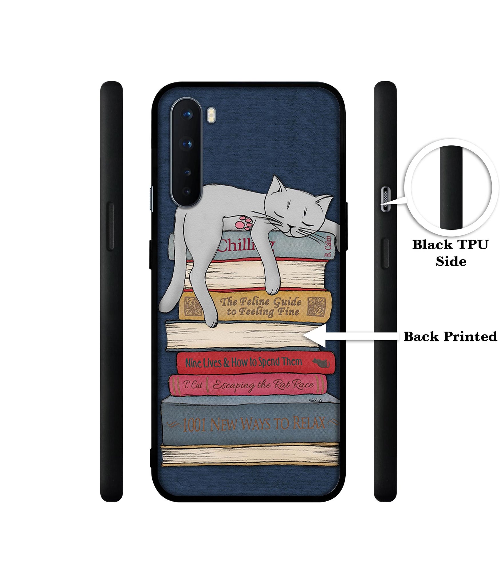 Cat Sleeping On The Books Design Designer 2D Printed Back Case Cover for OnePlus Nord 5G