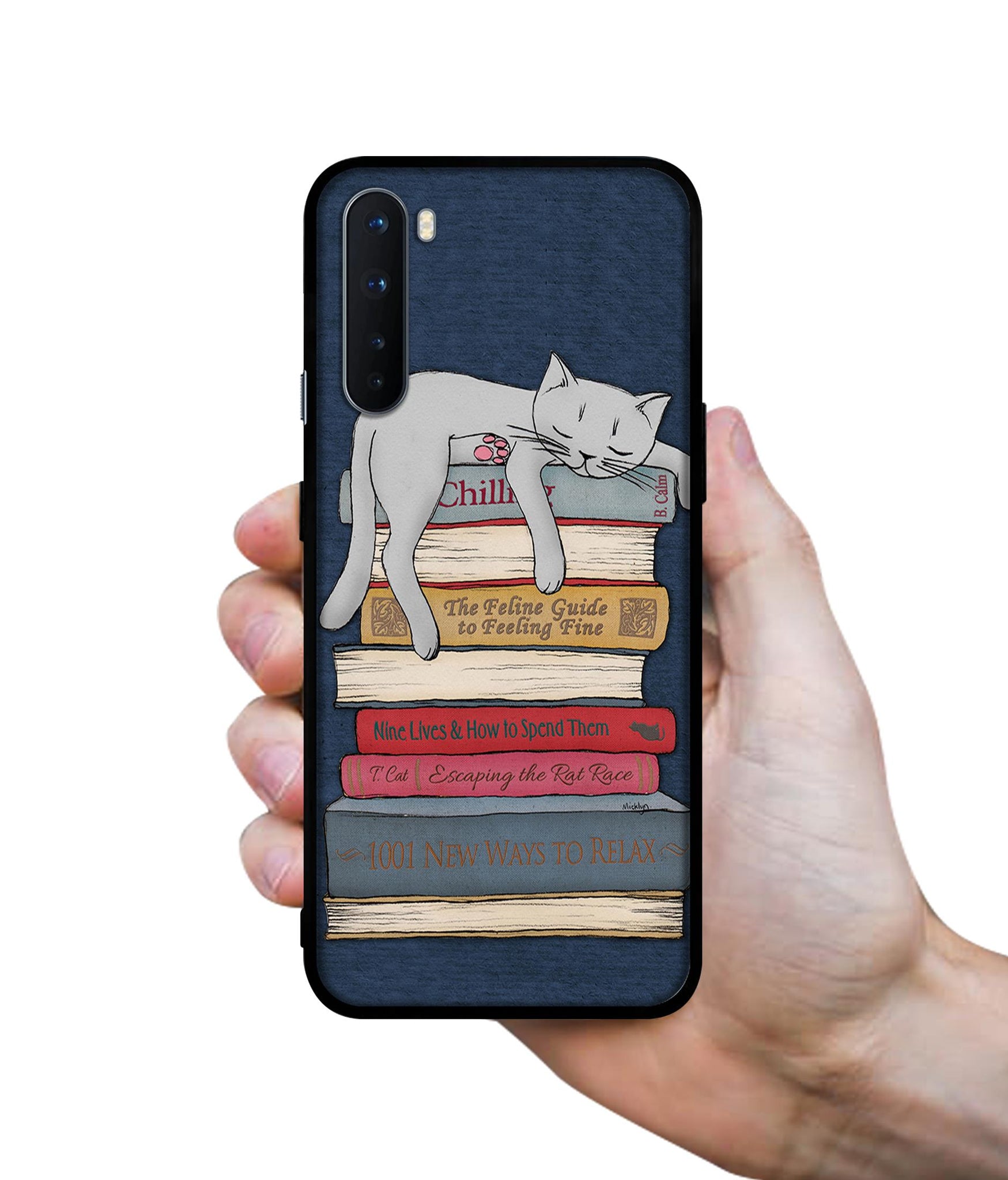 Cat Sleeping On The Books Design Designer 2D Printed Back Case Cover for OnePlus Nord 5G