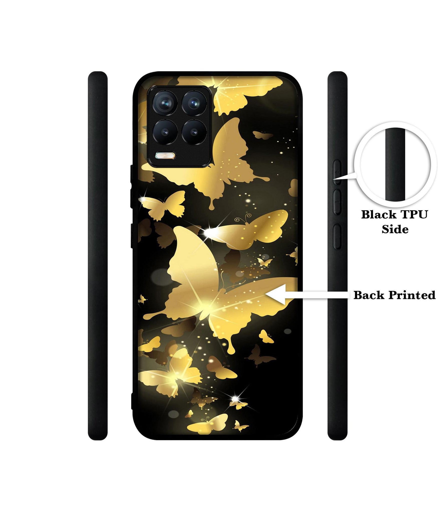 Golden Butterfly Pattern Design Designer 2D Printed Back Case Cover for Realme 8 4G / 8 Pro 4G