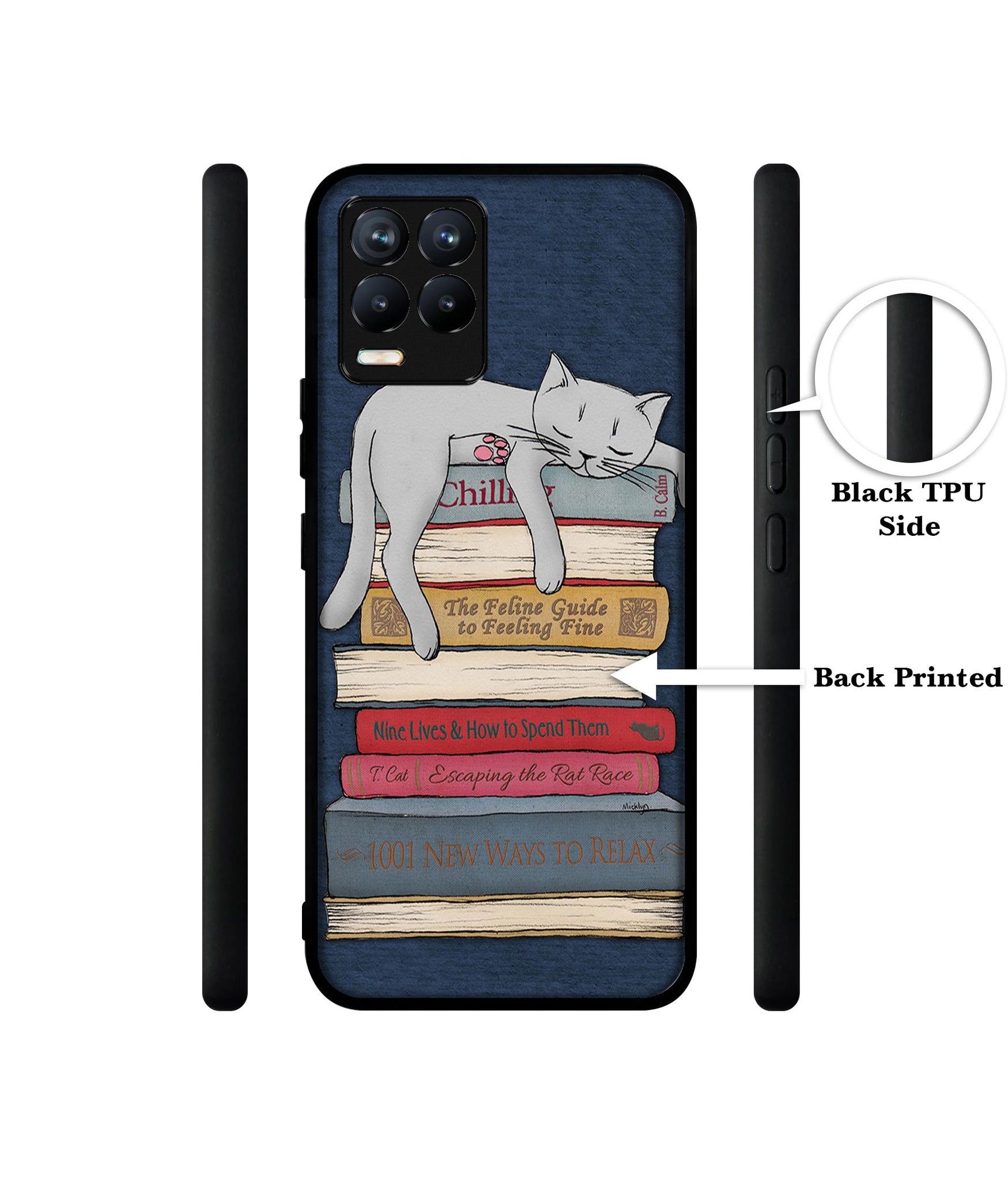 Cat Sleeping On The Books Design Designer 2D Printed Back Case Cover for Realme 8 4G / 8 Pro 4G