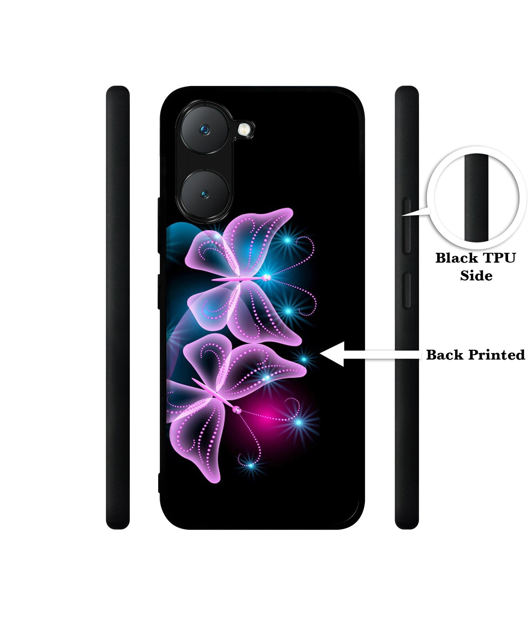Butterflies Neon Light Design Designer 2D Printed Back Case Cover for Vivo Y18 4G / Y18e 4G / Y03 4G / T3 Lite 5G / Z9 Lite 5G