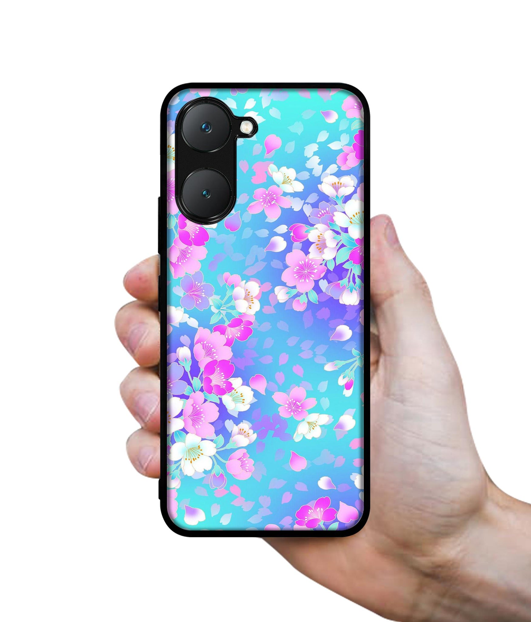 Floral Blue Pattern Design Designer 2D Printed Back Case Cover for Vivo Y18 4G / Y18e 4G / Y03 4G / T3 Lite 5G / Z9 Lite 5G
