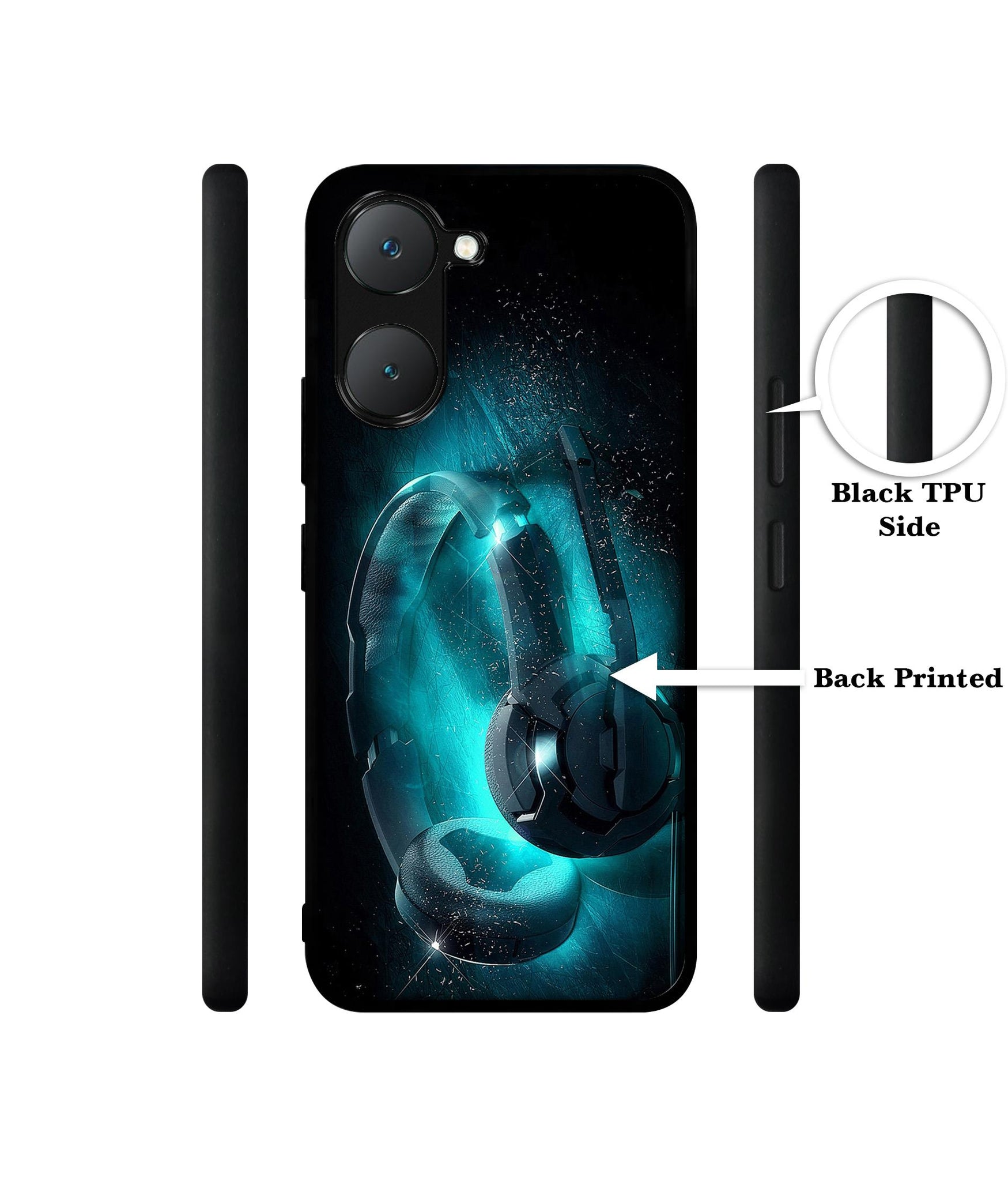 Cool Headphone Design Designer 2D Printed Back Case Cover for Vivo Y18 4G / Y18e 4G / Y03 4G / T3 Lite 5G / Z9 Lite 5G