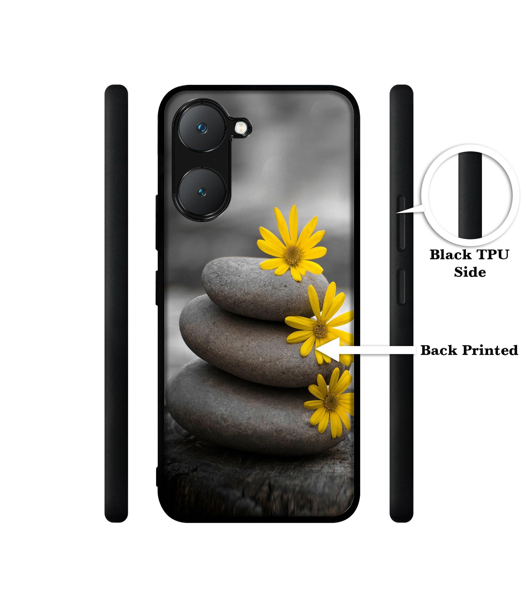 Stones And Flower Design Designer 2D Printed Back Case Cover for Vivo Y18 4G / Y18e 4G / Y03 4G / T3 Lite 5G / Z9 Lite 5G
