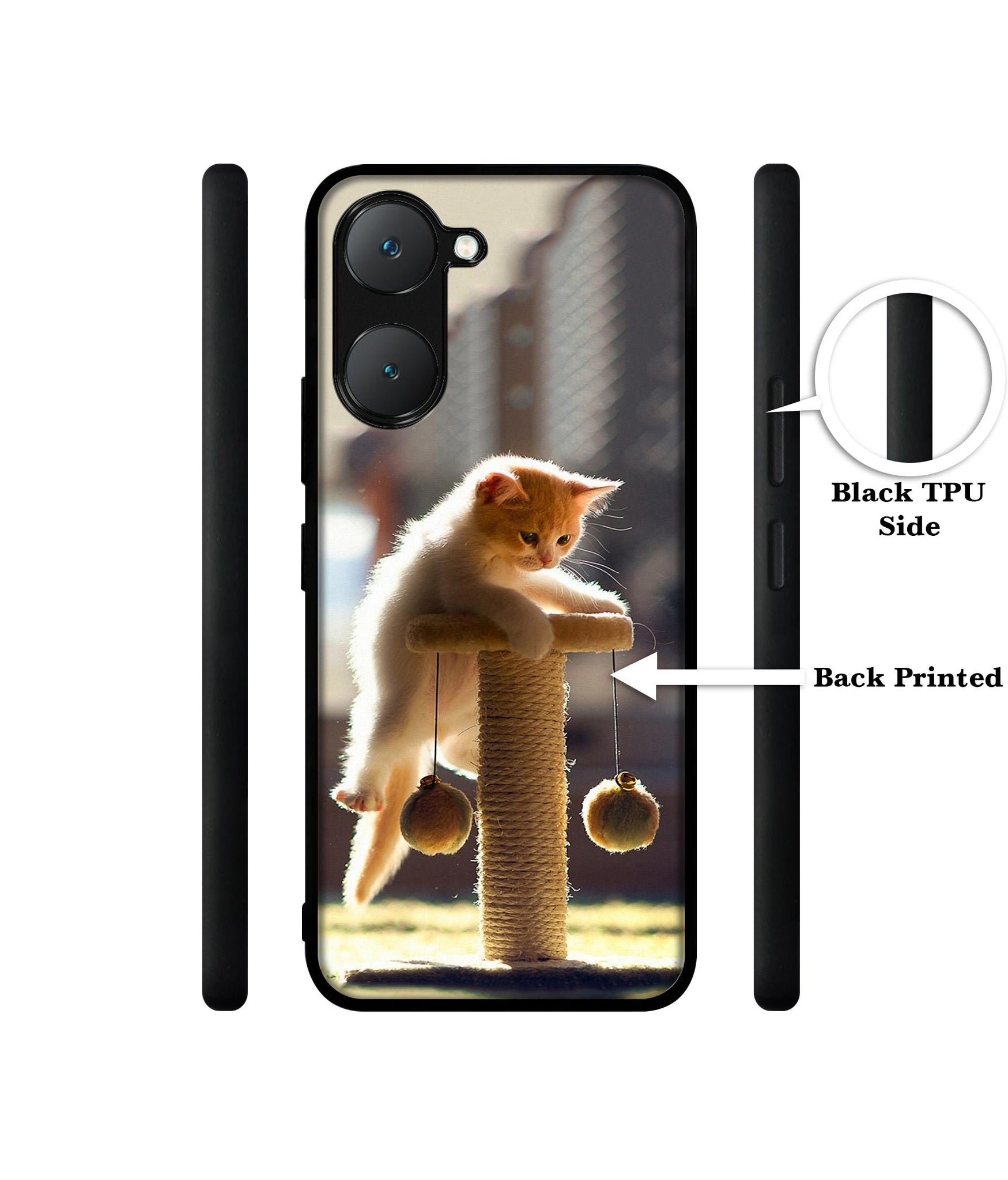 Cat Climbing Design Designer 2D Printed Back Case Cover for Vivo Y18 4G / Y18e 4G / Y03 4G / T3 Lite 5G / Z9 Lite 5G