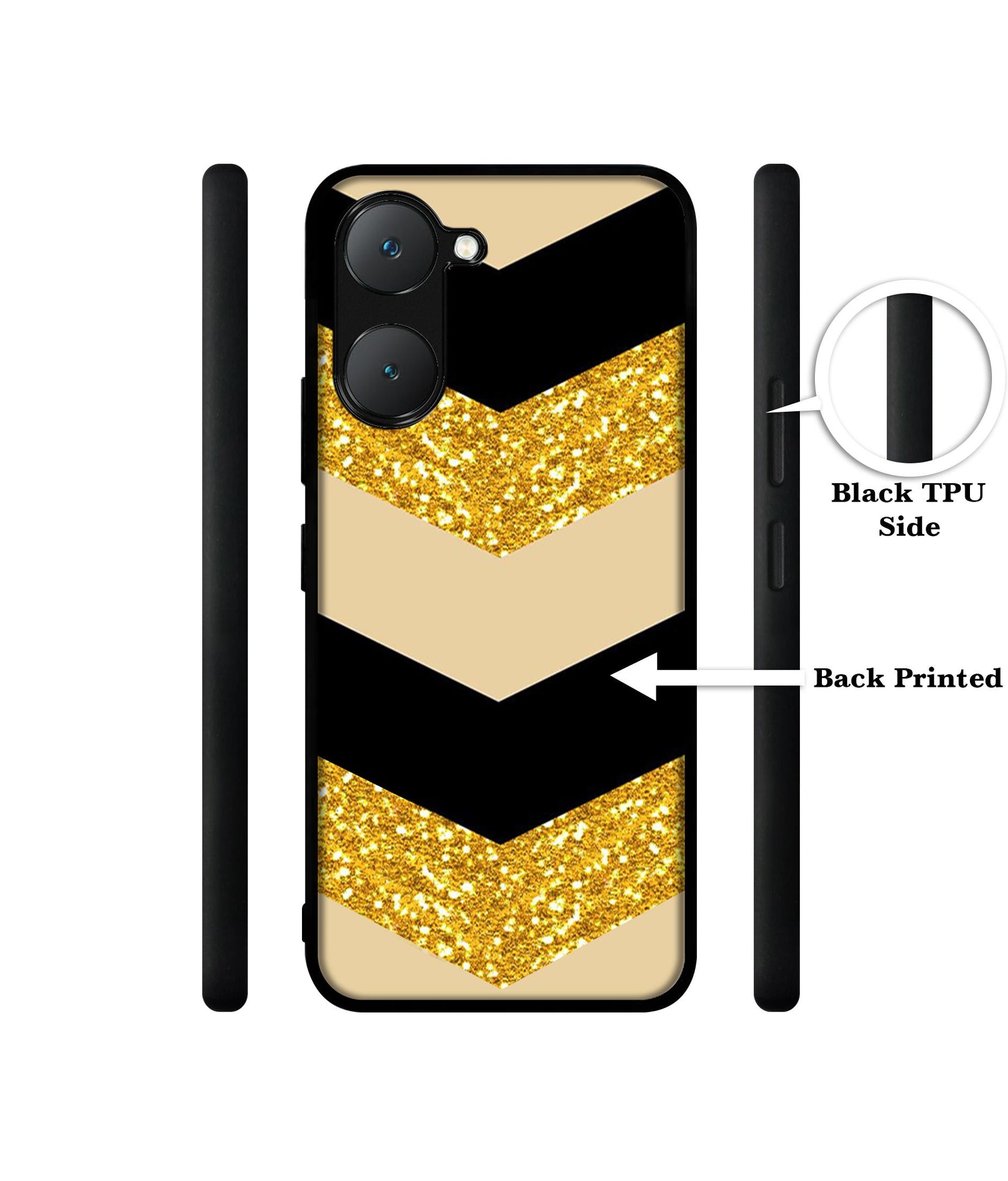 Black & Gold Design Designer 2D Printed Back Case Cover for Vivo Y18 4G / Y18e 4G / Y03 4G / T3 Lite 5G / Z9 Lite 5G