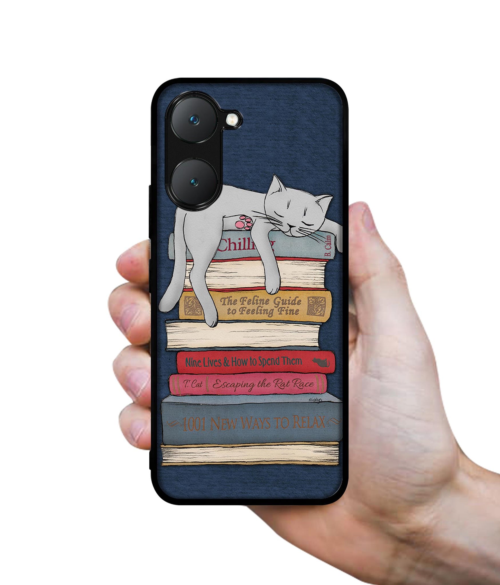 Cat Sleeping On The Books Design Designer 2D Printed Back Case Cover for Vivo Y18 4G / Y18e 4G / Y03 4G / T3 Lite 5G / Z9 Lite 5G