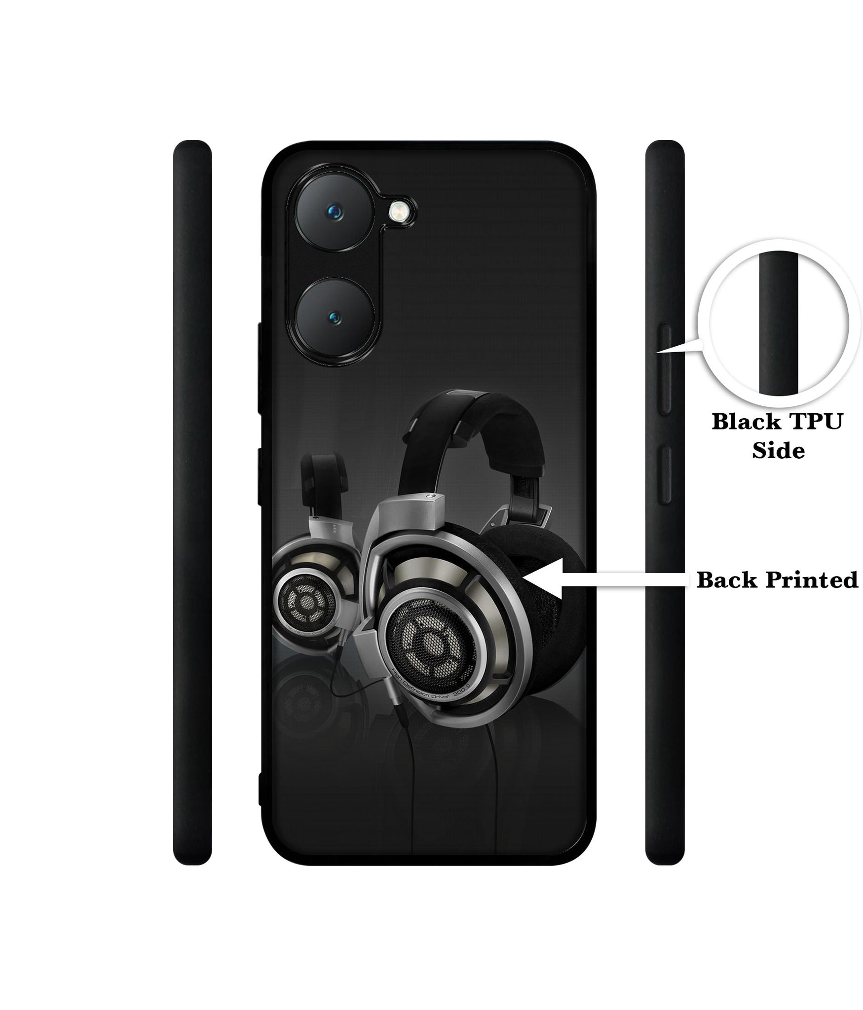 Head Phone Design Designer 2D Printed Back Case Cover for Vivo Y18 4G / Y18e 4G / Y03 4G / T3 Lite 5G / Z9 Lite 5G