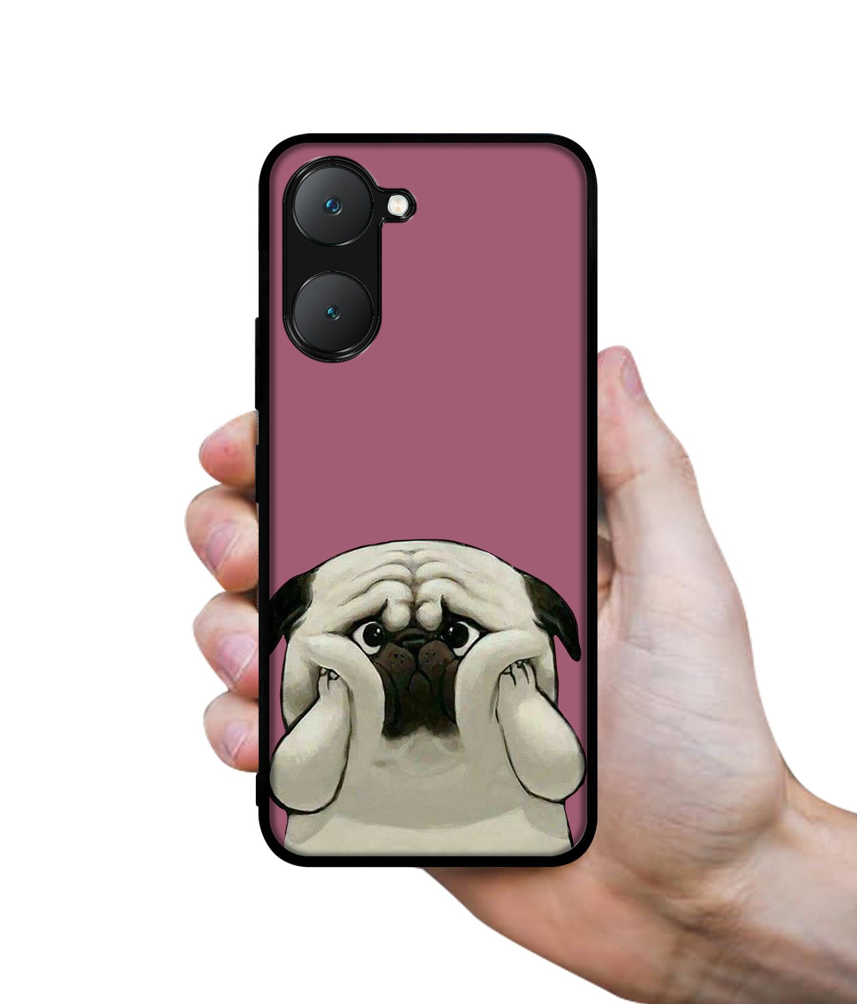 Cute Pug Holding Big Cheeks Design Designer 2D Printed Back Case Cover for Vivo Y18 4G / Y18e 4G / Y03 4G / T3 Lite 5G / Z9 Lite 5G