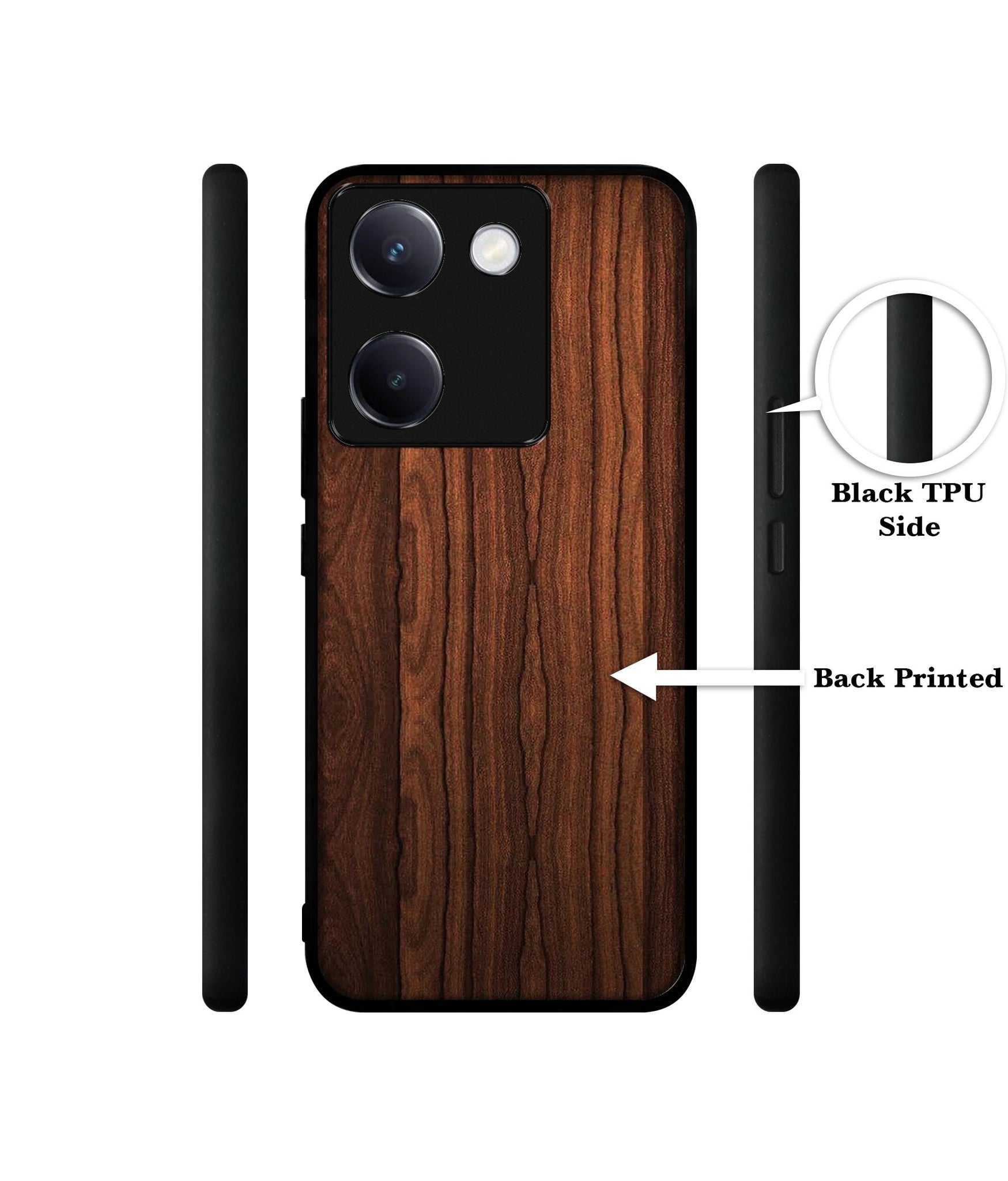 Brown Wooden Texture Design Designer 2D Printed Back Case Cover for Vivo Y200 Pro 5G / Y300 Plus 5G