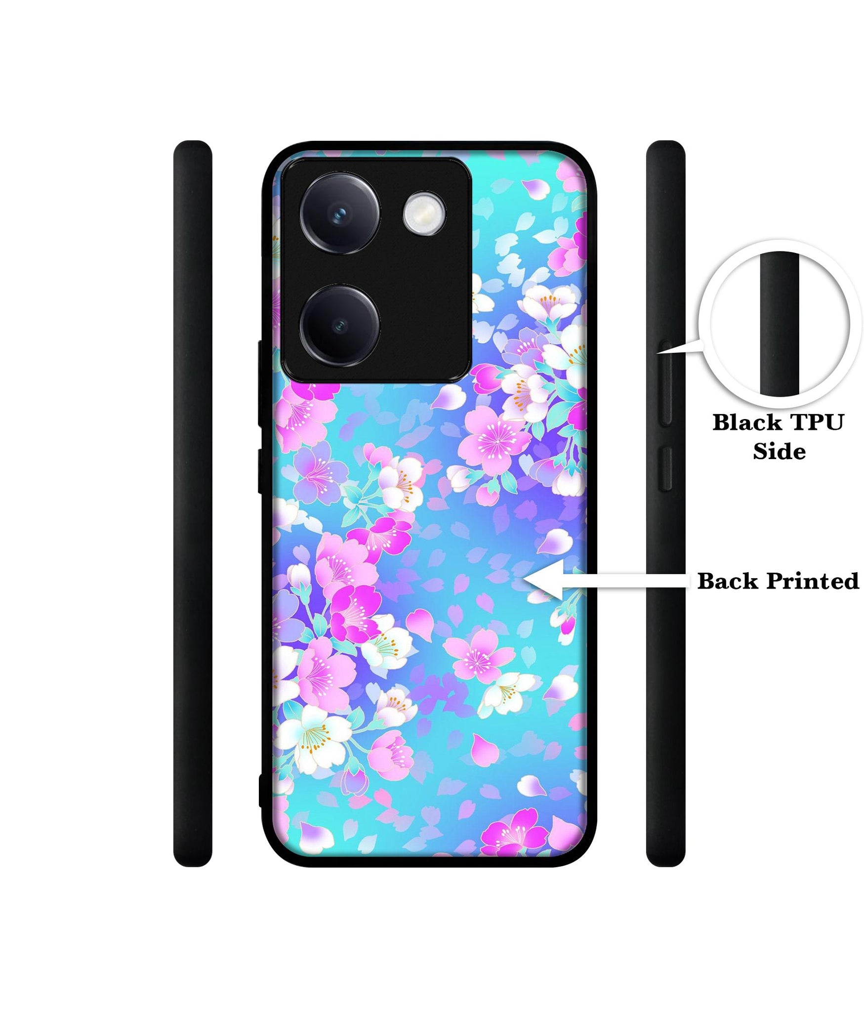 Floral Blue Pattern Design Designer 2D Printed Back Case Cover for Vivo Y200 Pro 5G / Y300 Plus 5G