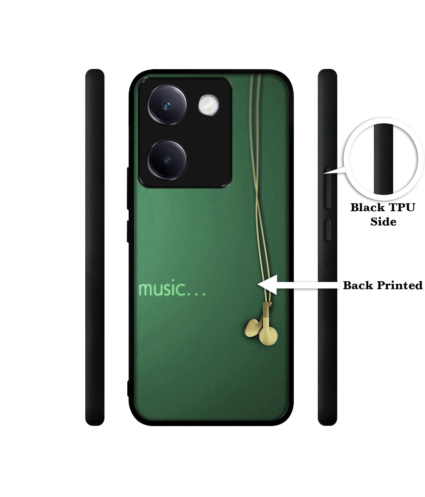 Headphone Music Design Designer 2D Printed Back Case Cover for Vivo Y200 Pro 5G / Y300 Plus 5G