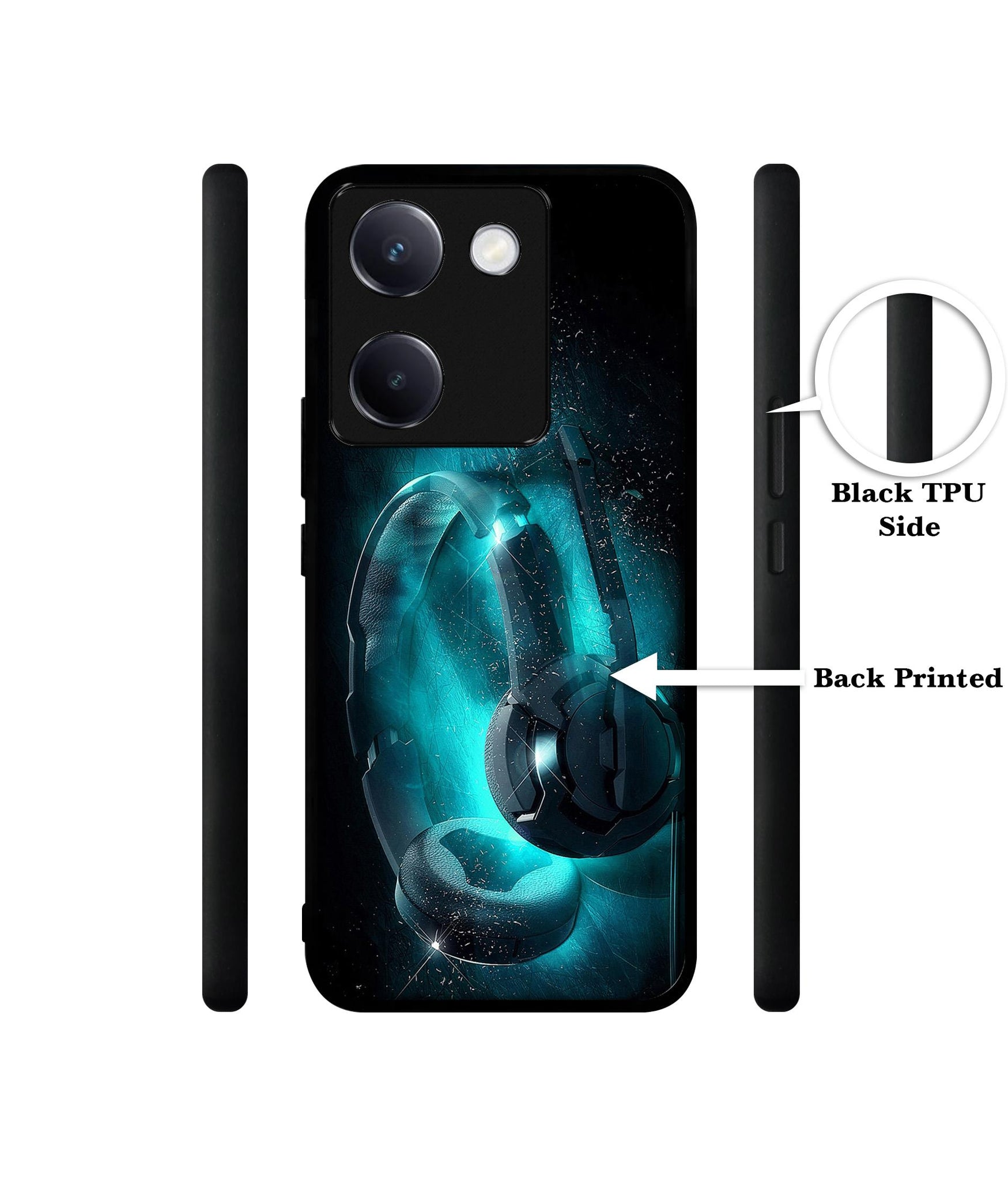 Cool Headphone Design Designer 2D Printed Back Case Cover for Vivo Y200 Pro 5G / Y300 Plus 5G