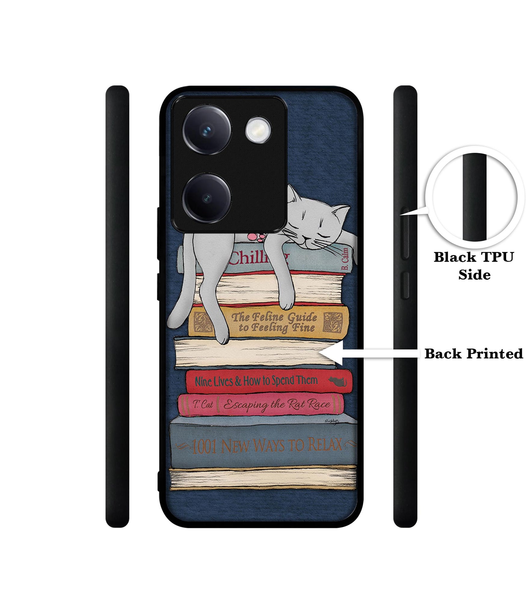 Cat Sleeping On The Books Design Designer 2D Printed Back Case Cover for Vivo Y200 Pro 5G / Y300 Plus 5G