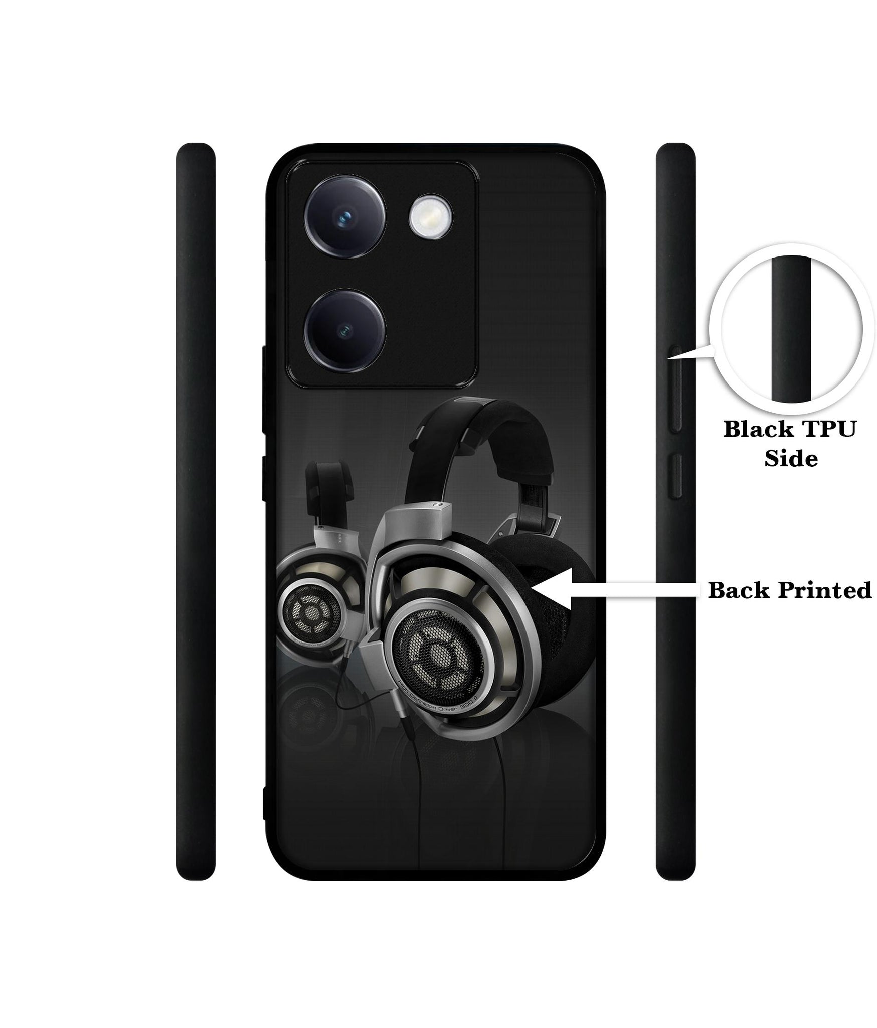 Head Phone Design Designer 2D Printed Back Case Cover for Vivo Y200 Pro 5G / Y300 Plus 5G