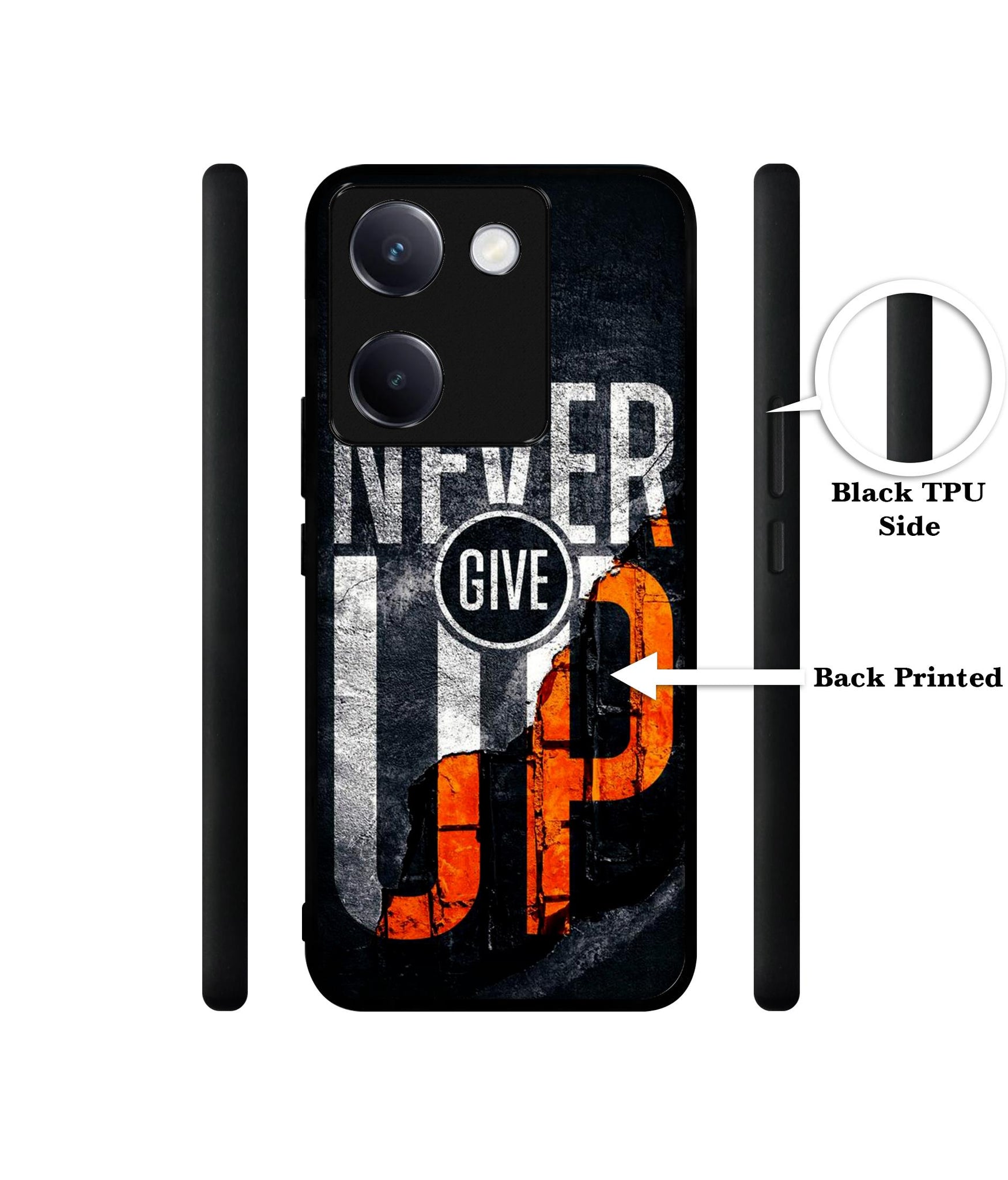 Never Give Up Design Designer 2D Printed Back Case Cover for Vivo Y200 Pro 5G / Y300 Plus 5G