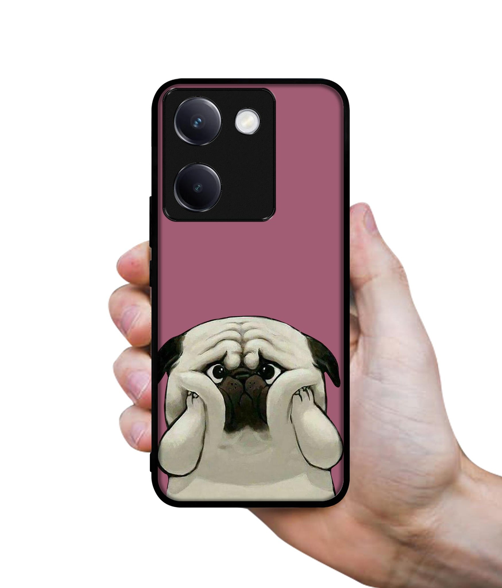 Cute Pug Holding Big Cheeks Design Designer 2D Printed Back Case Cover for Vivo Y200 Pro 5G / Y300 Plus 5G