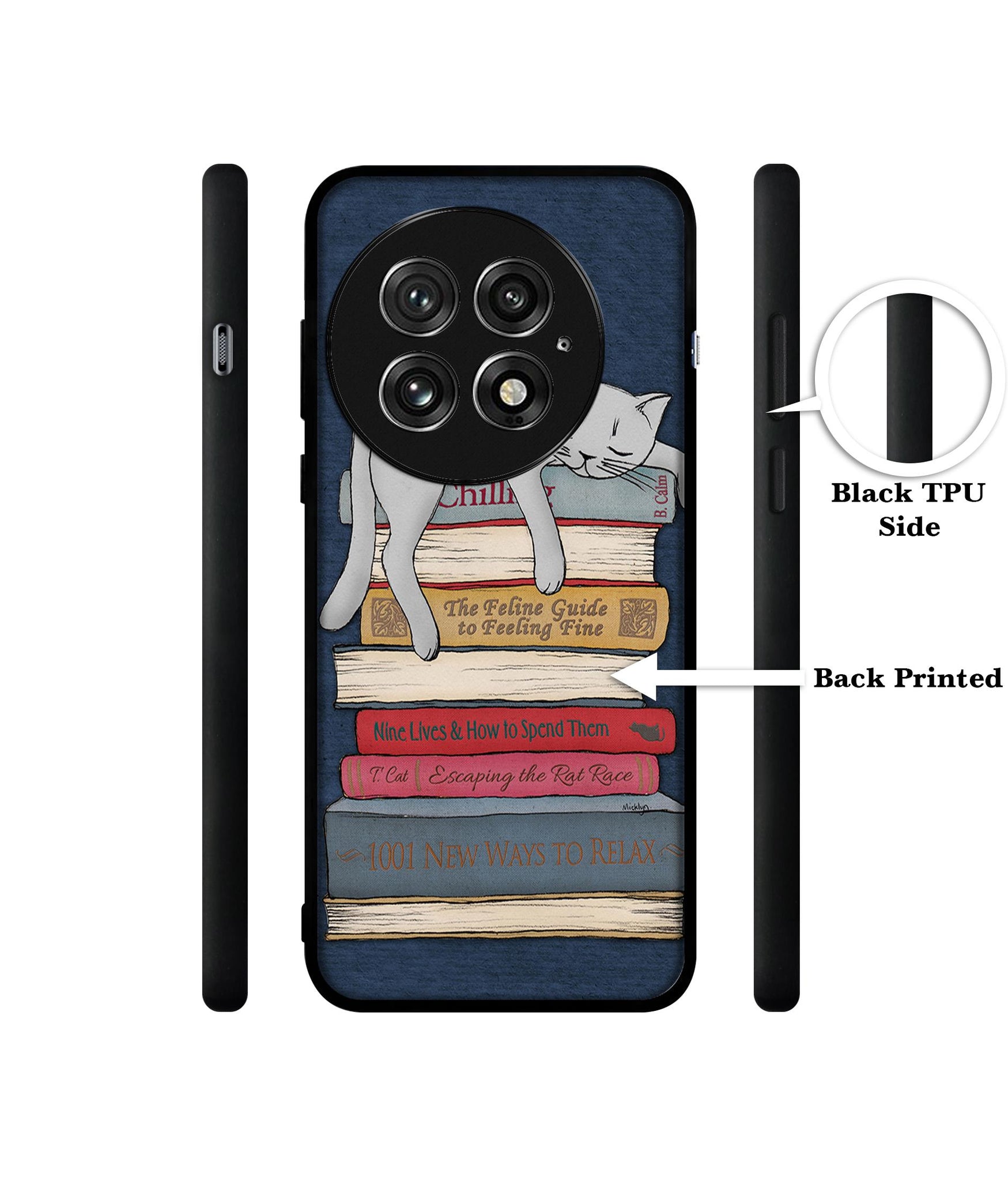 Cat Sleeping On The Books Design Designer 2D Printed Back Case Cover for OnePlus 13 5G