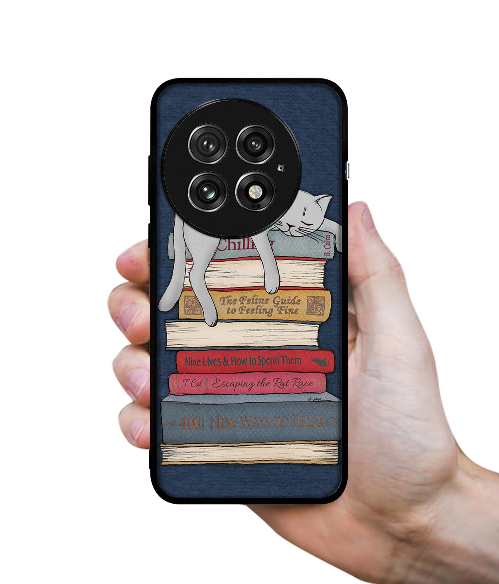 Cat Sleeping On The Books Design Designer 2D Printed Back Case Cover for OnePlus 13 5G