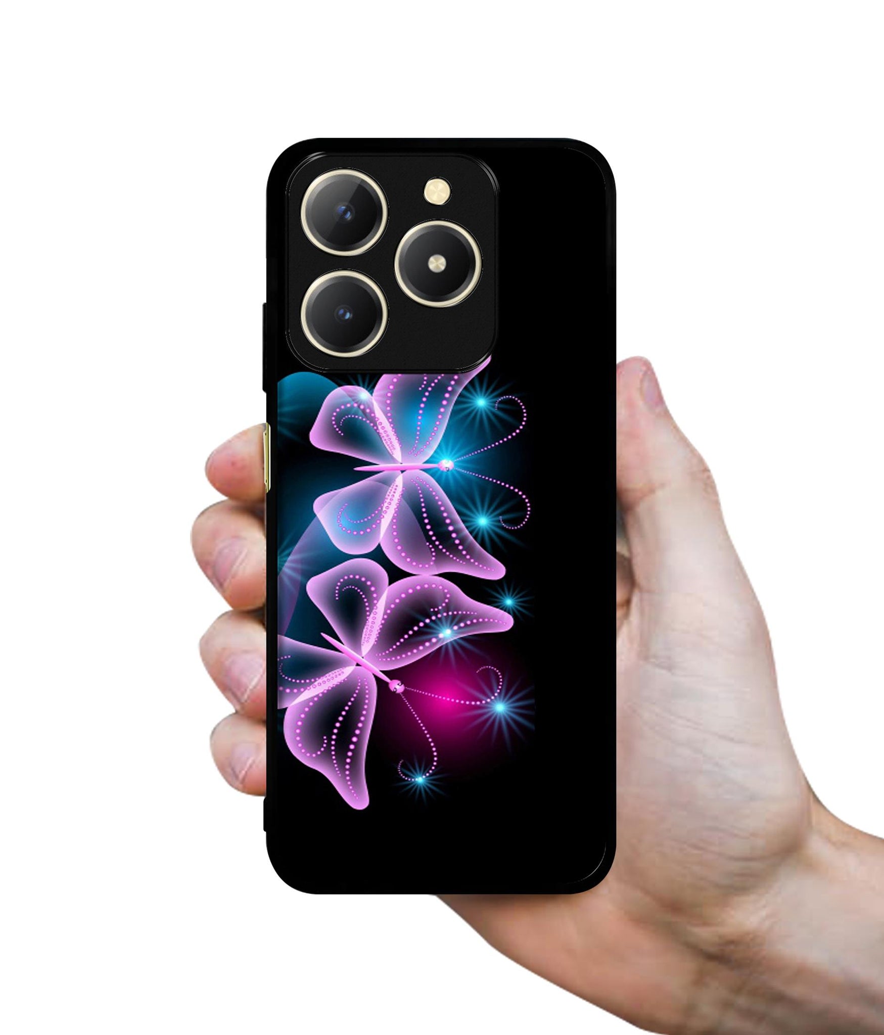 Butterflies Neon Light Design Designer 2D Printed Back Case Cover for Realme C61 4G