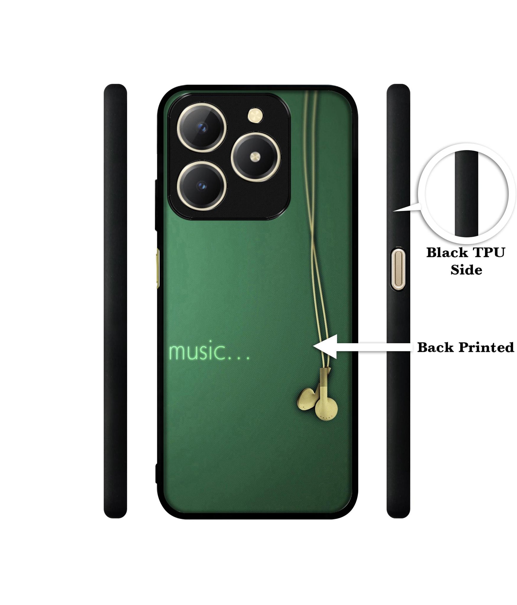 Headphone Music Design Designer 2D Printed Back Case Cover for Realme C61 4G