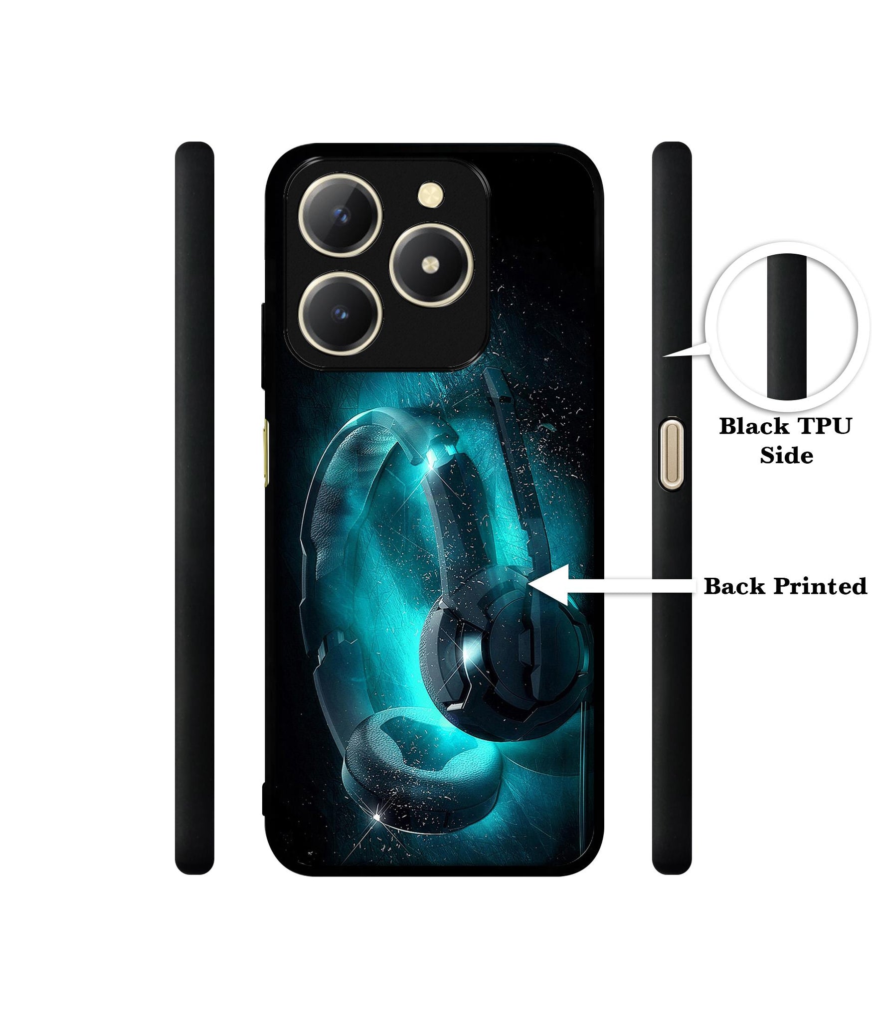 Cool Headphone Design Designer 2D Printed Back Case Cover for Realme C61 4G