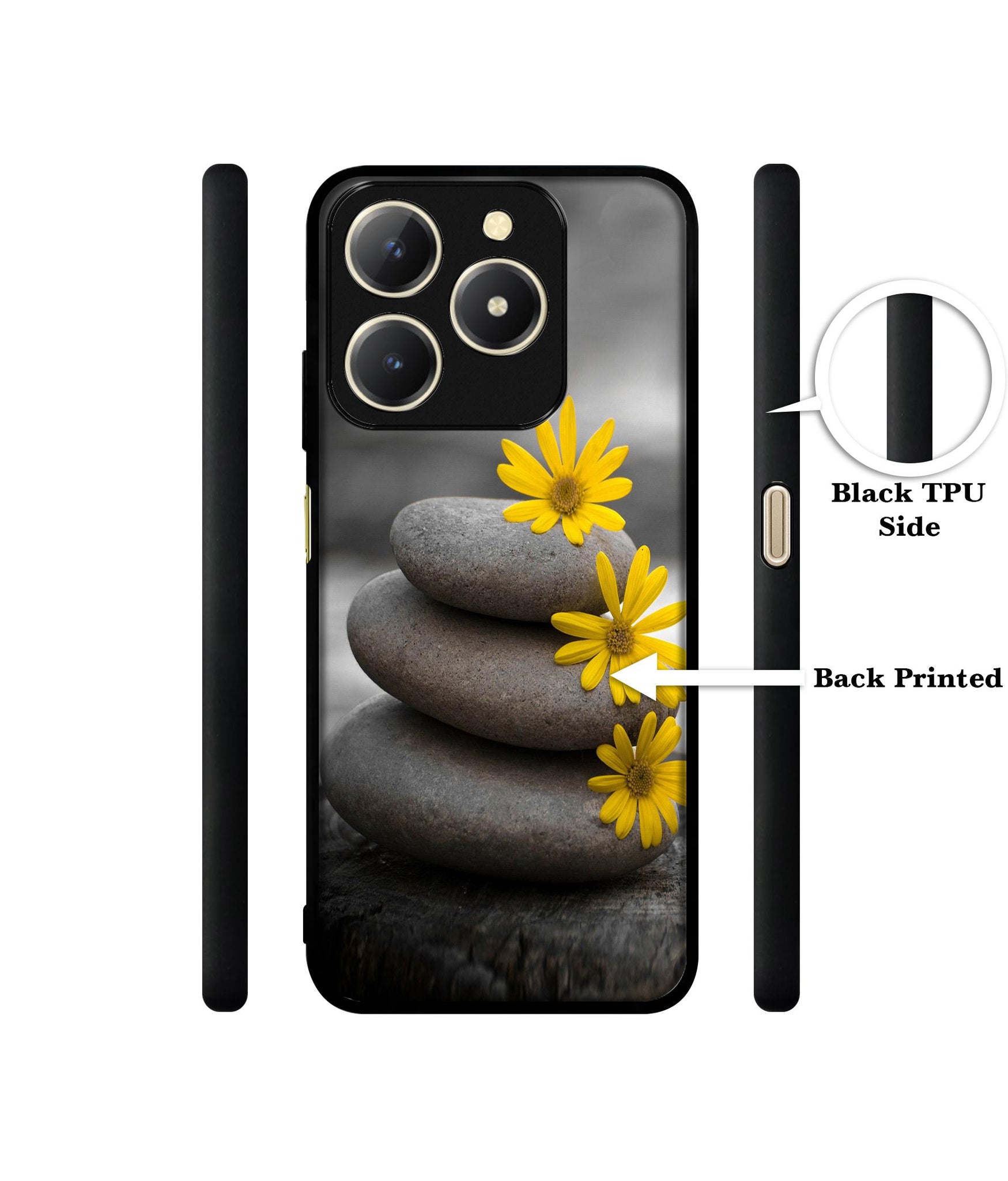 Stones And Flower Design Designer 2D Printed Back Case Cover for Realme C61 4G