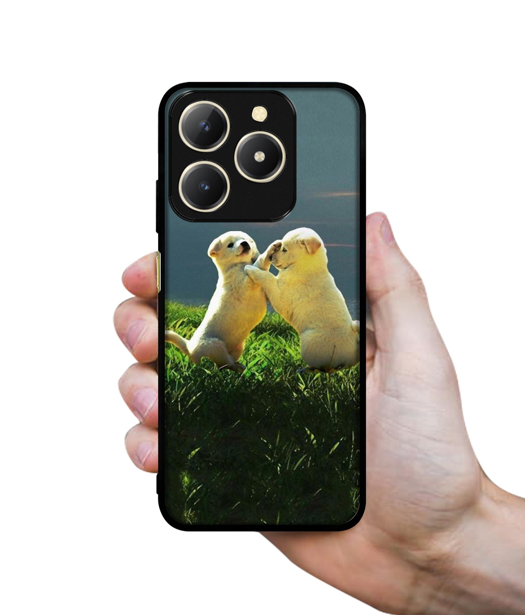 Puppy Couple Sunset Design Designer 2D Printed Back Case Cover for Realme C61 4G