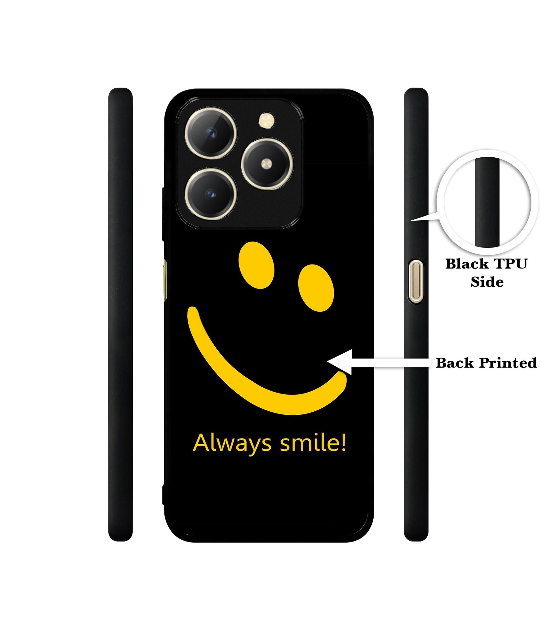 Always Smile Quote Design Designer 2D Printed Back Case Cover for Realme C61 4G
