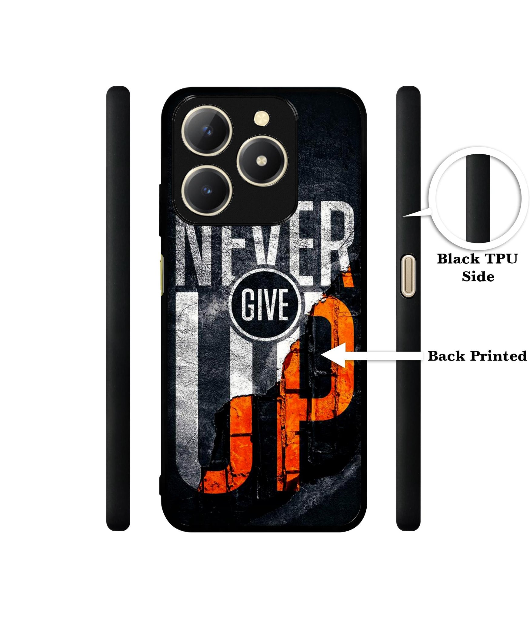 Never Give Up Design Designer 2D Printed Back Case Cover for Realme C61 4G