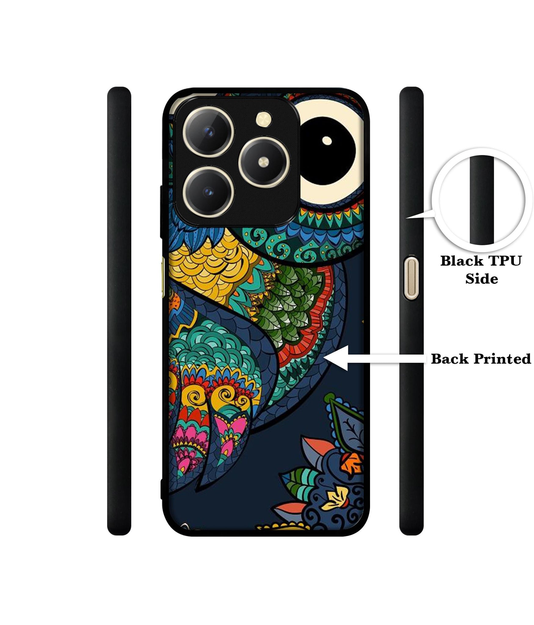 Owl Illustration Design Designer 2D Printed Back Case Cover for Realme C61 4G