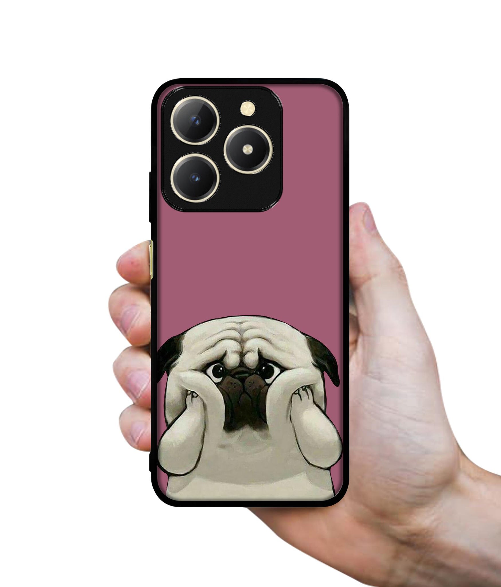 Cute Pug Holding Big Cheeks Design Designer 2D Printed Back Case Cover for Realme C61 4G