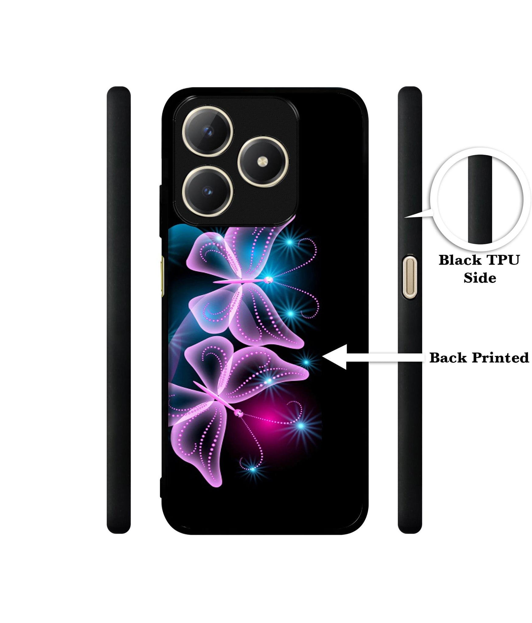 Butterflies Neon Light Design Designer 2D Printed Back Case Cover for Realme C63 4G / Narzo N63 4G