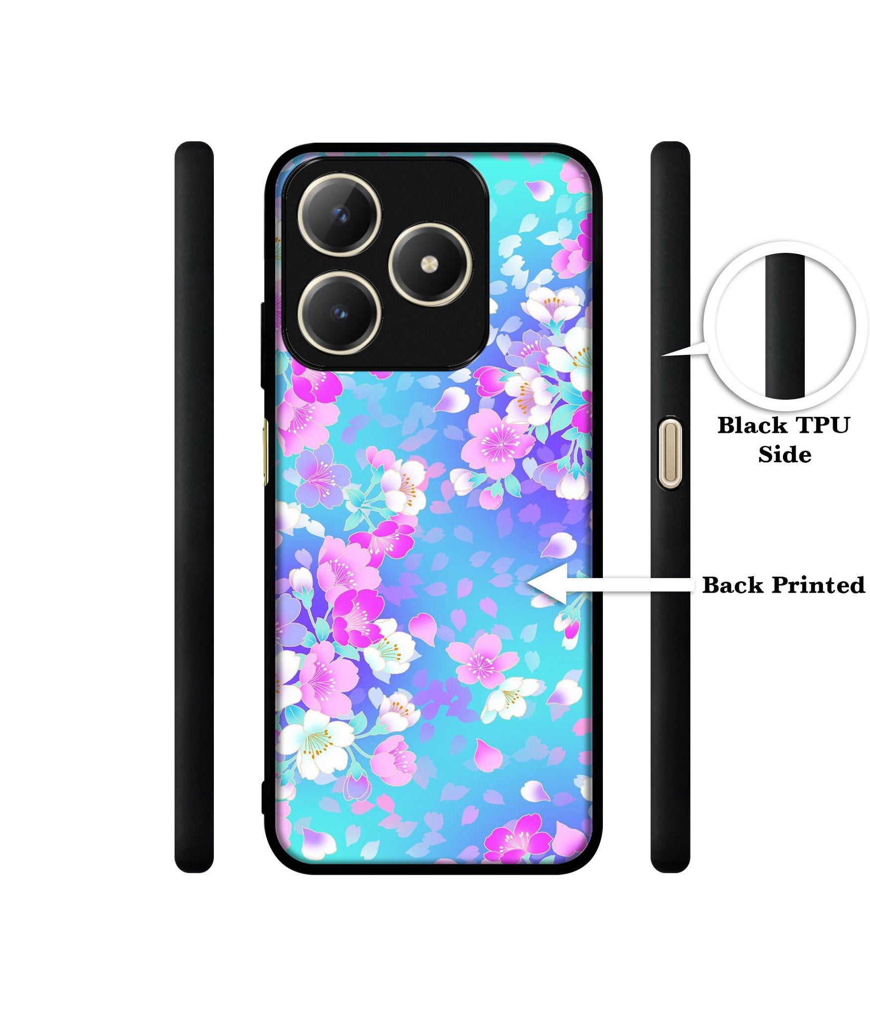 Floral Blue Pattern Design Designer 2D Printed Back Case Cover for Realme C63 4G / Narzo N63 4G