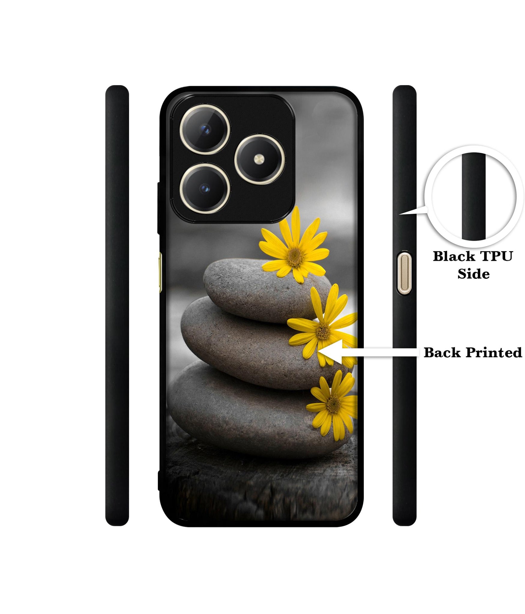 Stones And Flower Design Designer 2D Printed Back Case Cover for Realme C63 4G / Narzo N63 4G