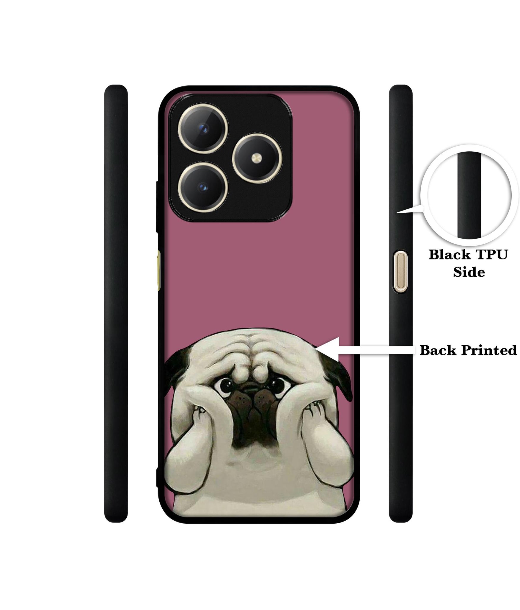 Cute Pug Holding Big Cheeks Design Designer 2D Printed Back Case Cover for Realme C63 4G / Narzo N63 4G