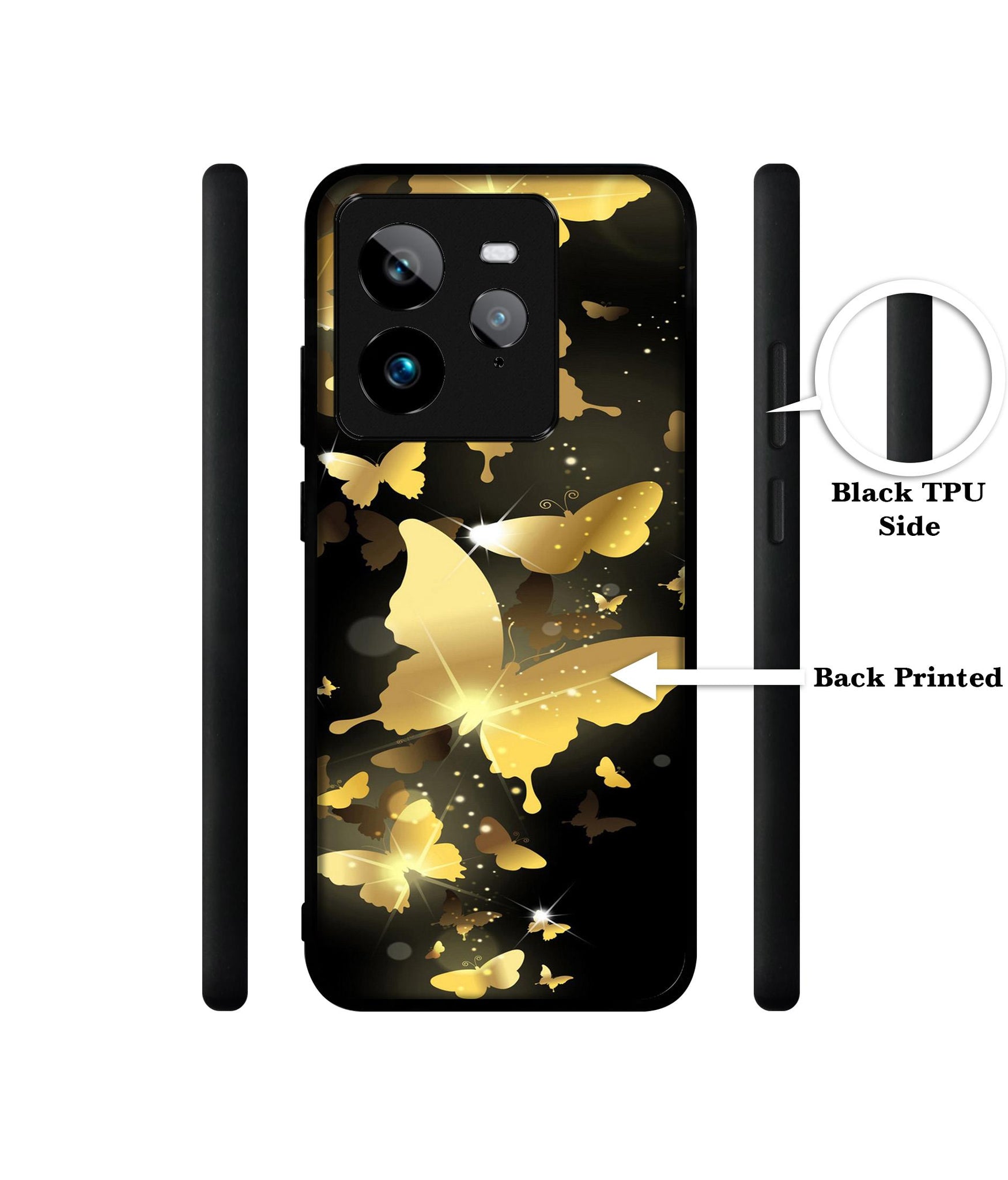 Golden Butterfly Pattern Design Designer 2D Printed Back Case Cover for Realme GT 7 Pro 5G